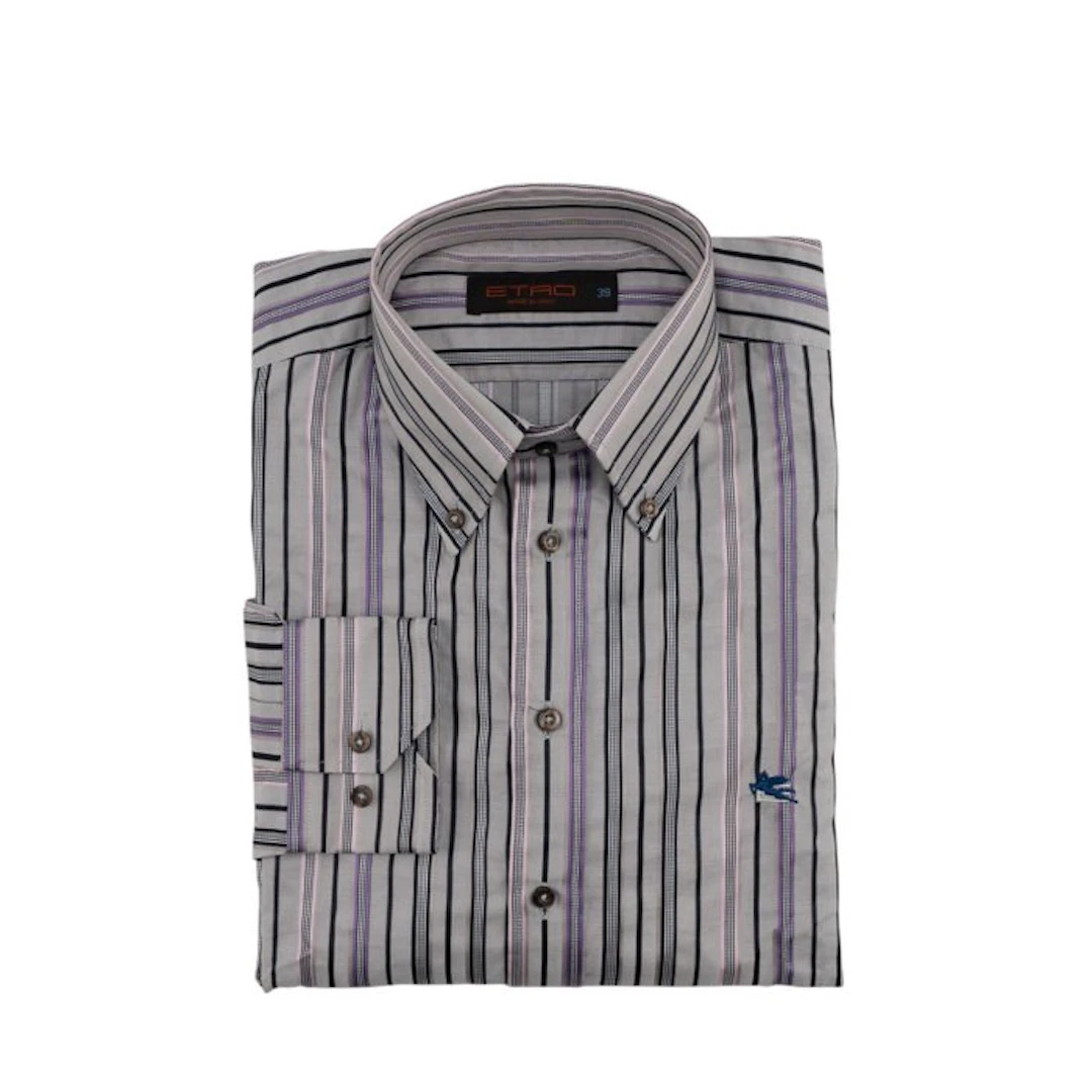 ETRO MILANO - 15.5 - 39 - Shirt Striped Gray Button Down...