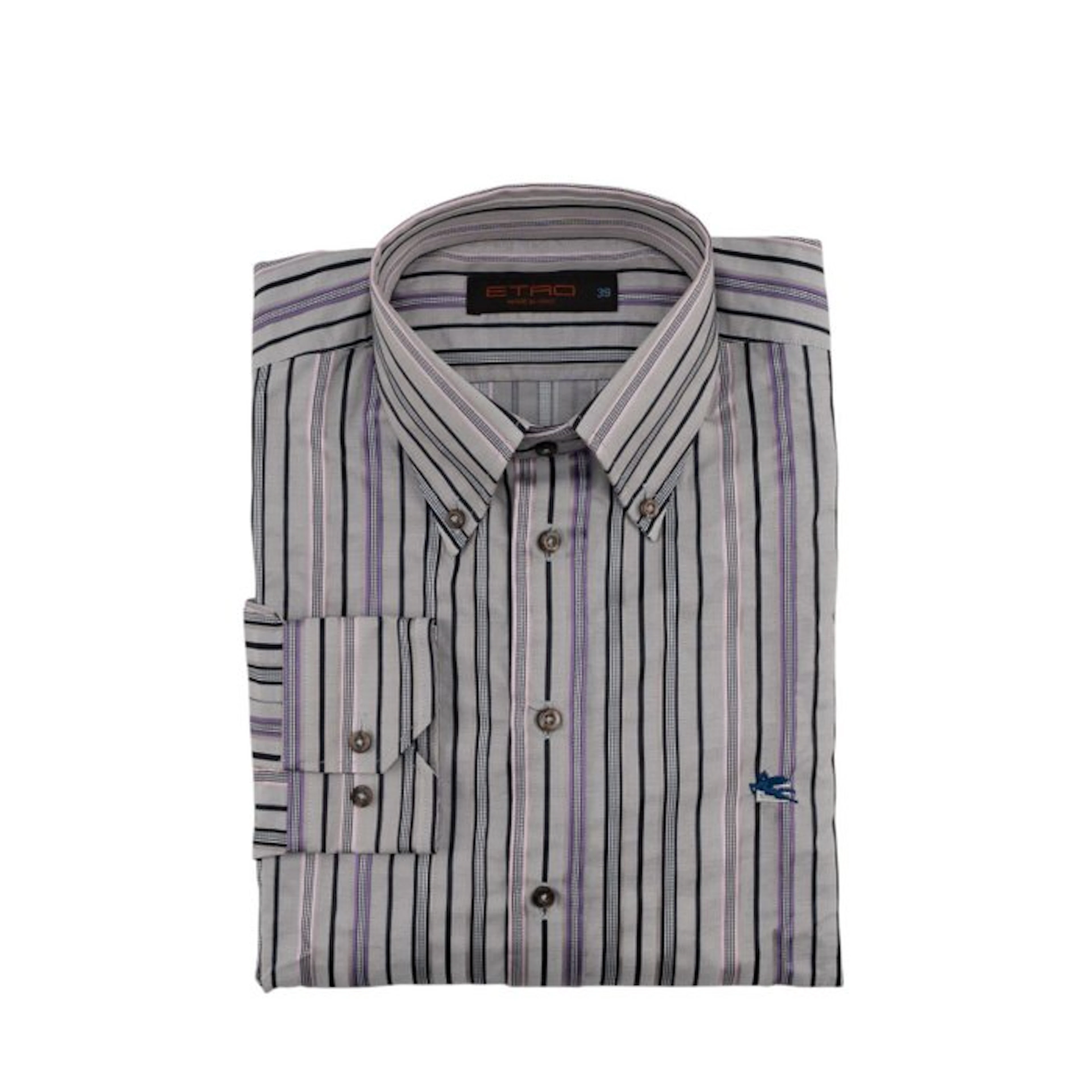 ETRO MILANO - 15.5 - 39 - Shirt Striped Gray Button Down...