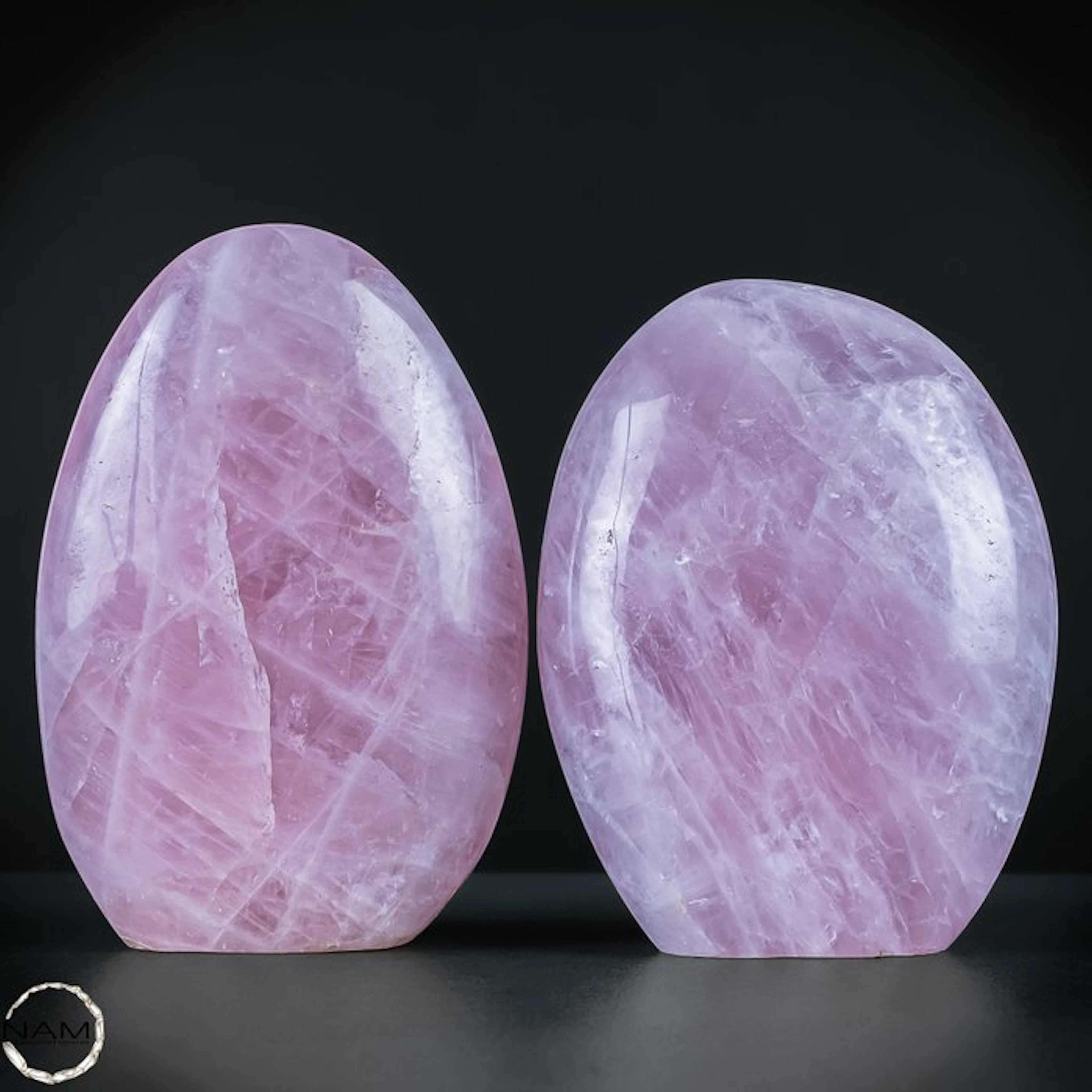 Elegant rose quartz freeform duo – Delicate beauty in...