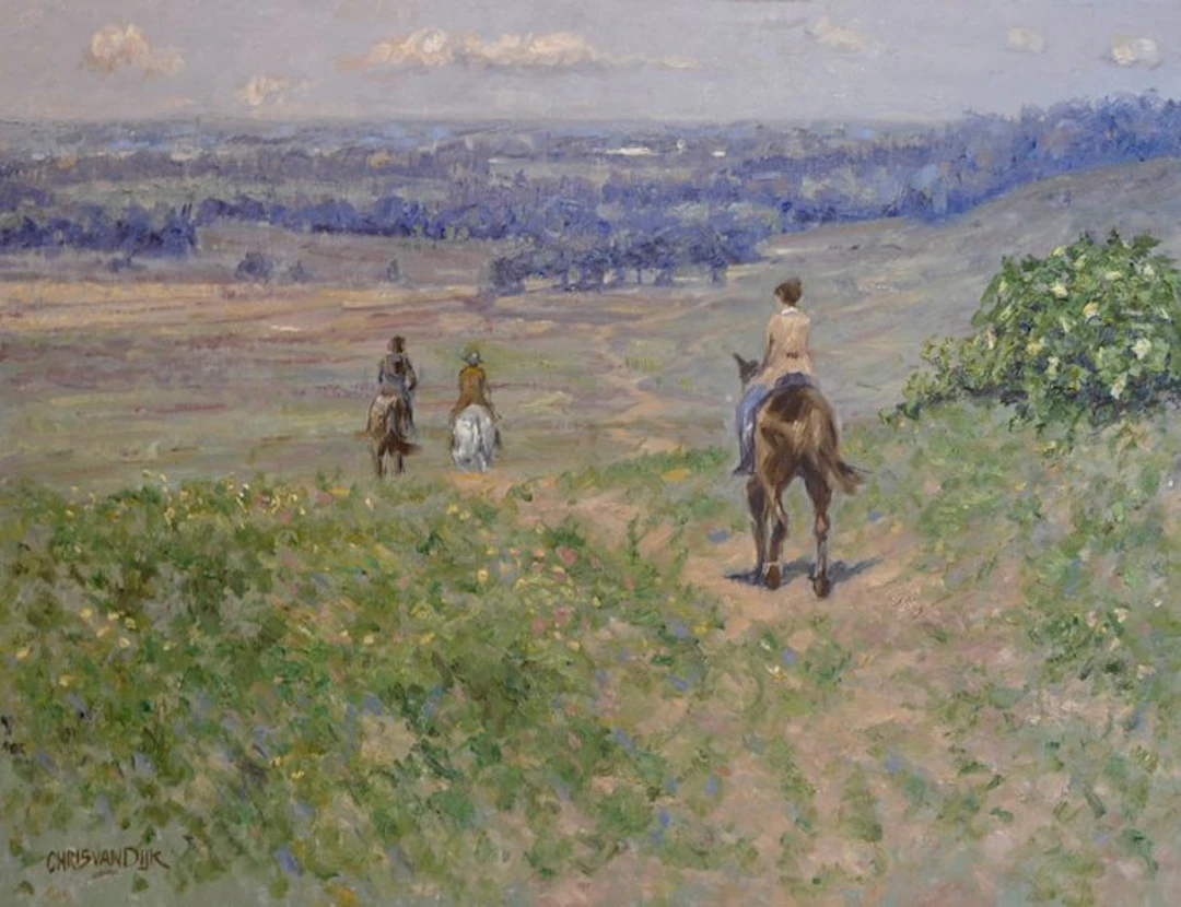 Chris van Dijk (1952) Impressionist - " Randonné à cheval en Bourgogne "