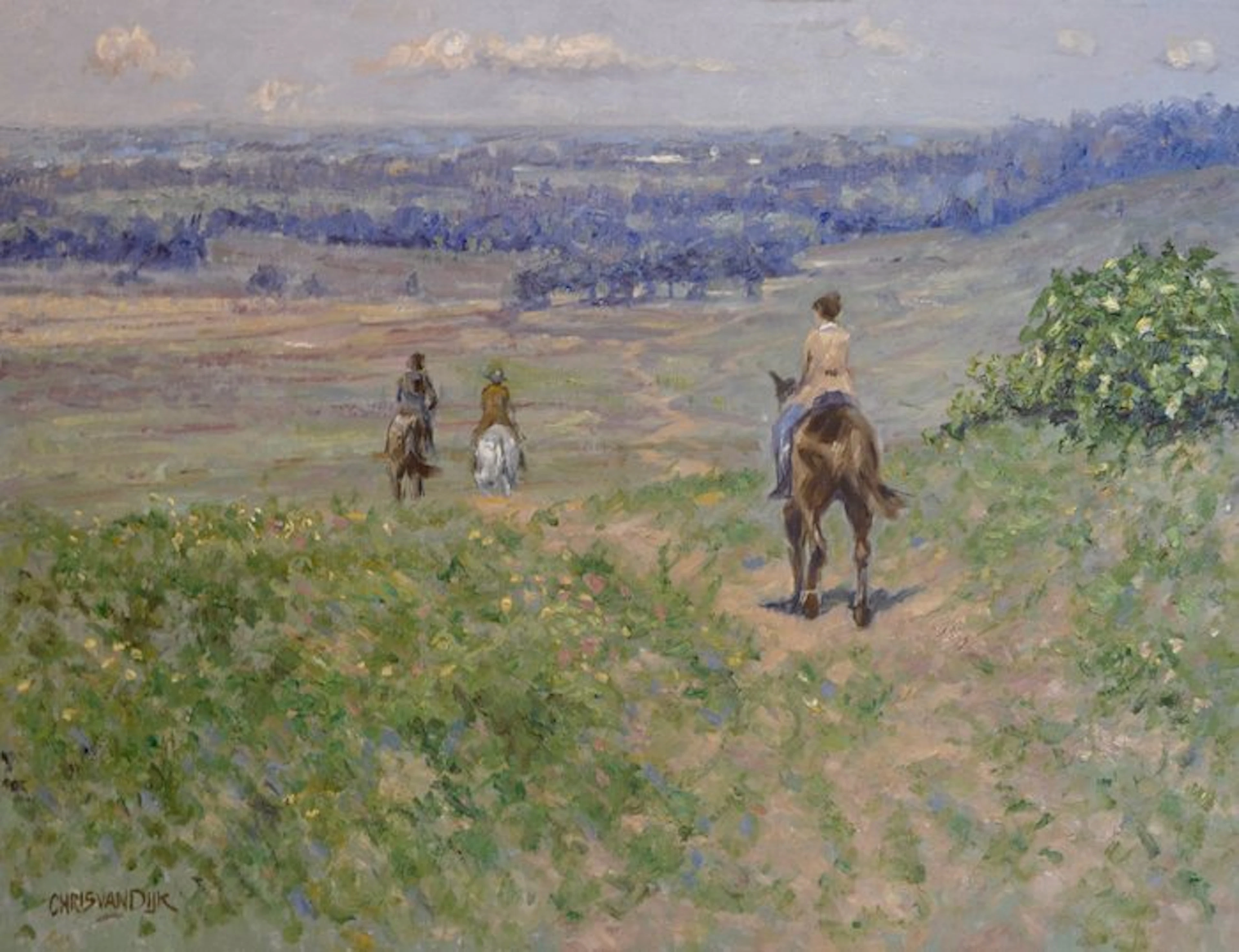 Chris van Dijk (1952) Impressionist - " Randonné à cheval en Bourgogne "