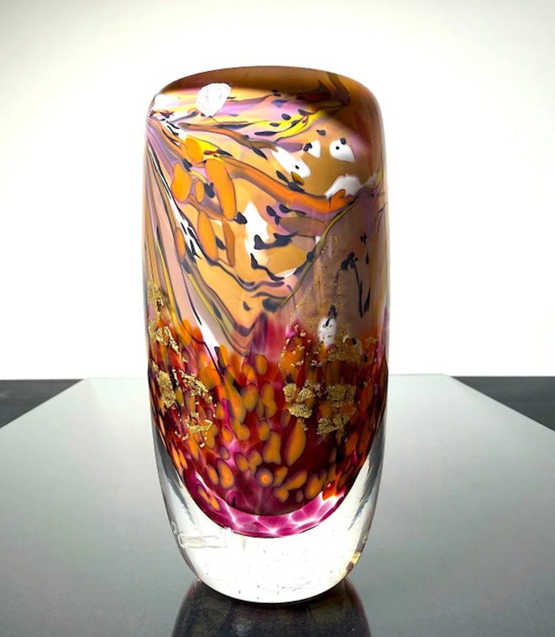 Maxence Parot - Vase - Unique vase with opaline colors and gold. - Glass