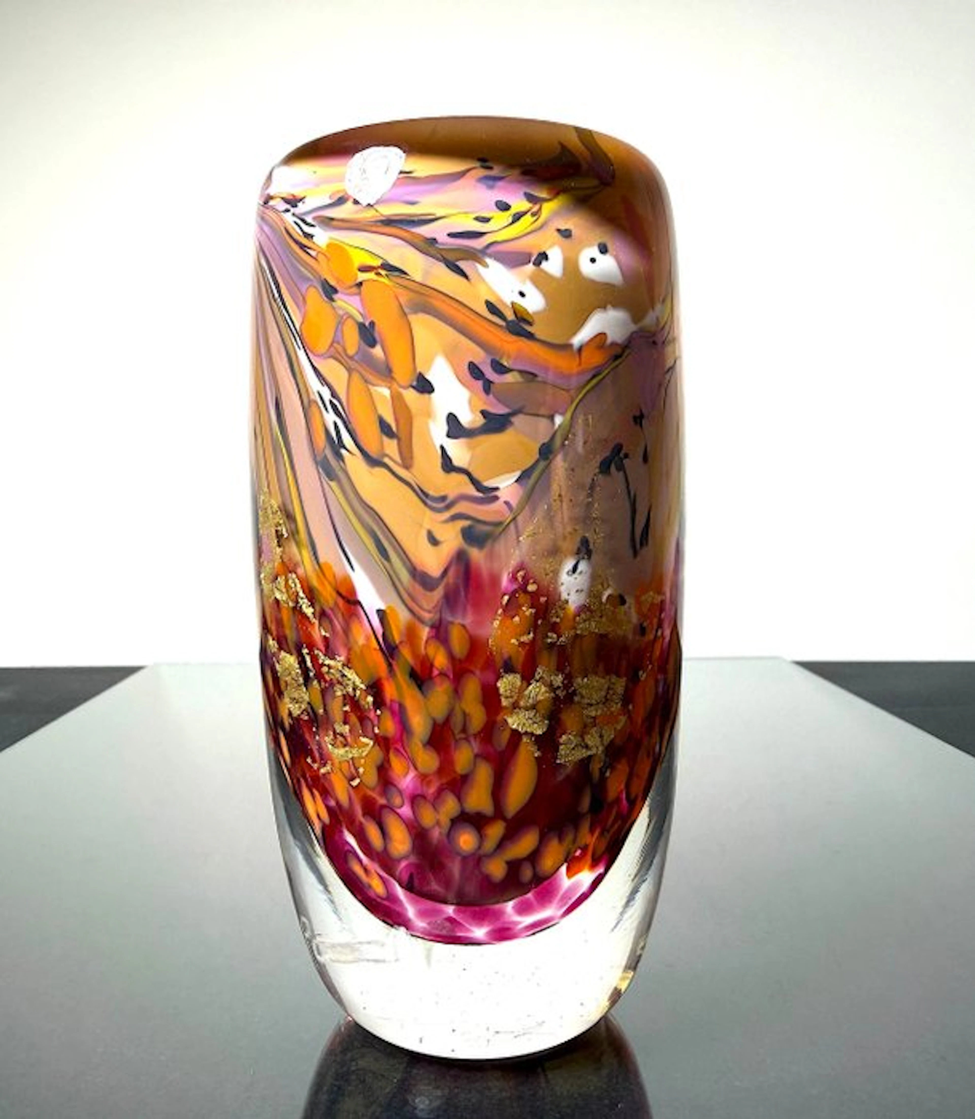 Maxence Parot - Vase - Unique vase with opaline colors and gold. - Glass