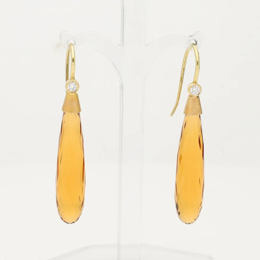 Earrings - 14 kt. Yellow gold - Diamond - Topaz