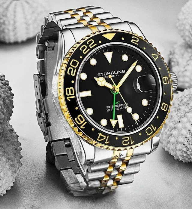 Stührling Original - Swiss Caliber - GMT Diver - 18K Gold...