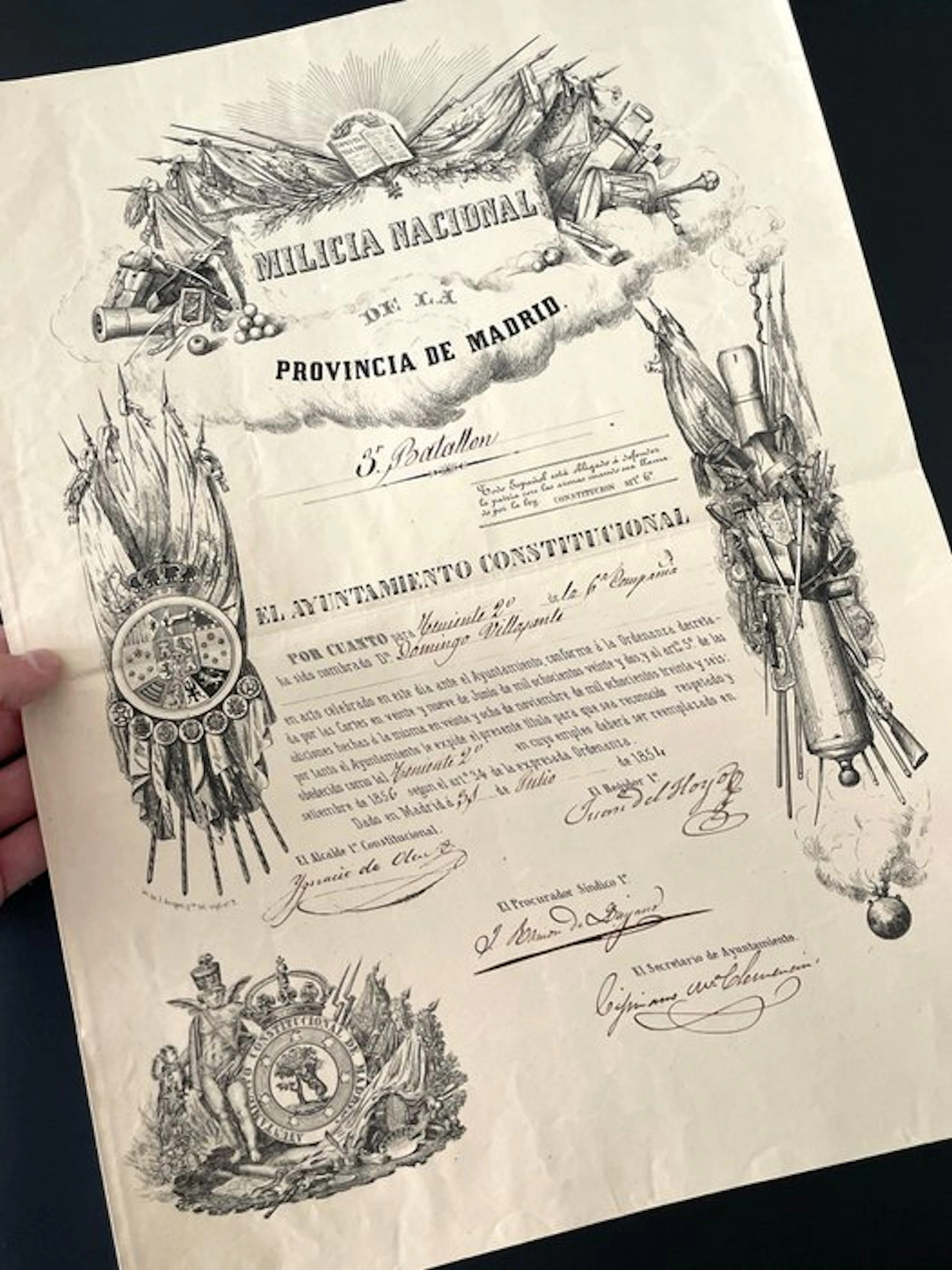 Manuscrito - Año 1854. Milicia Nacional Madrid. Tercer Batallón militar. - 1854