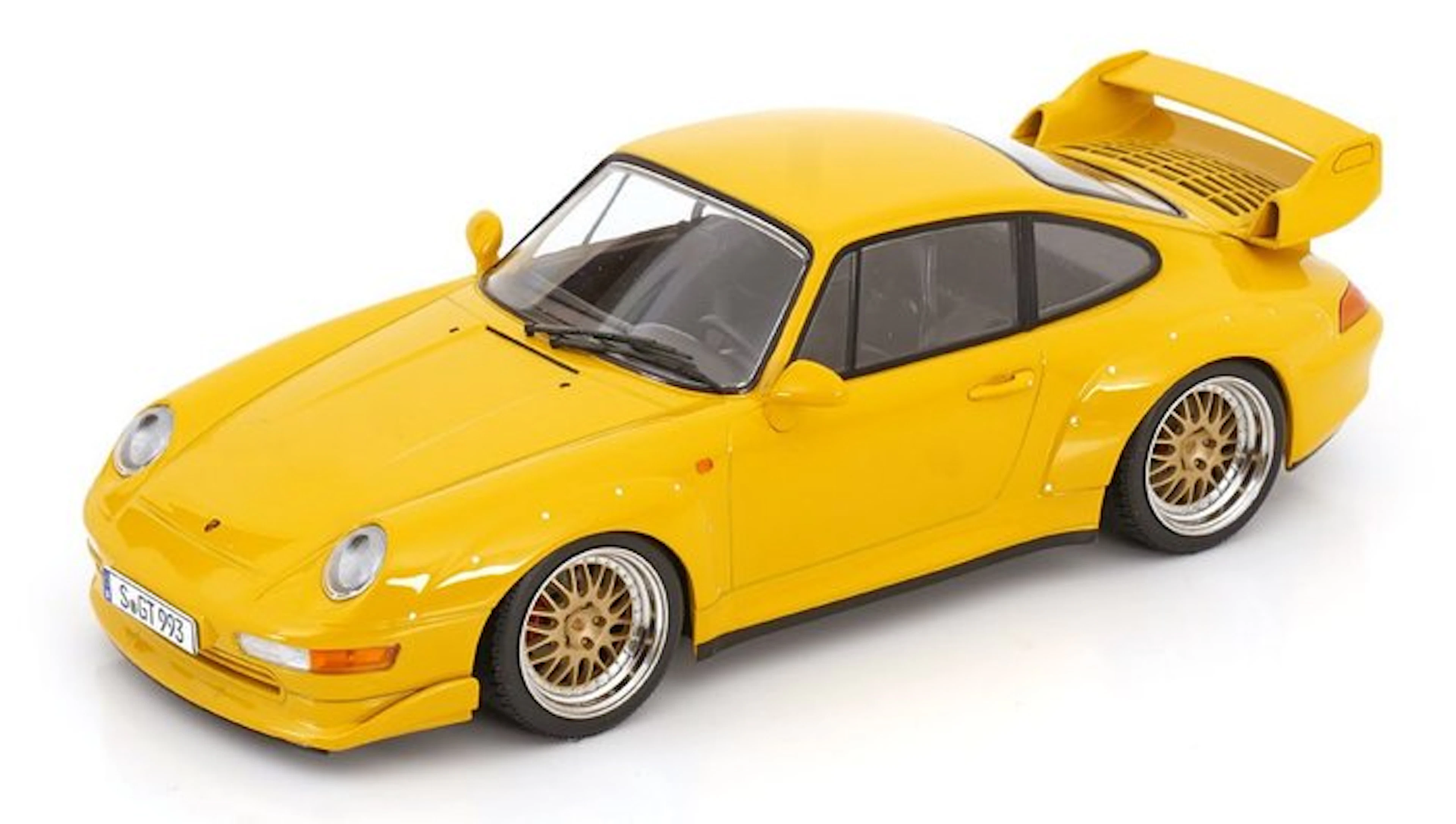 kkscale 1:18 - Model car - Porsche 911 (993) GT2 1996 Geel - BBS velgen