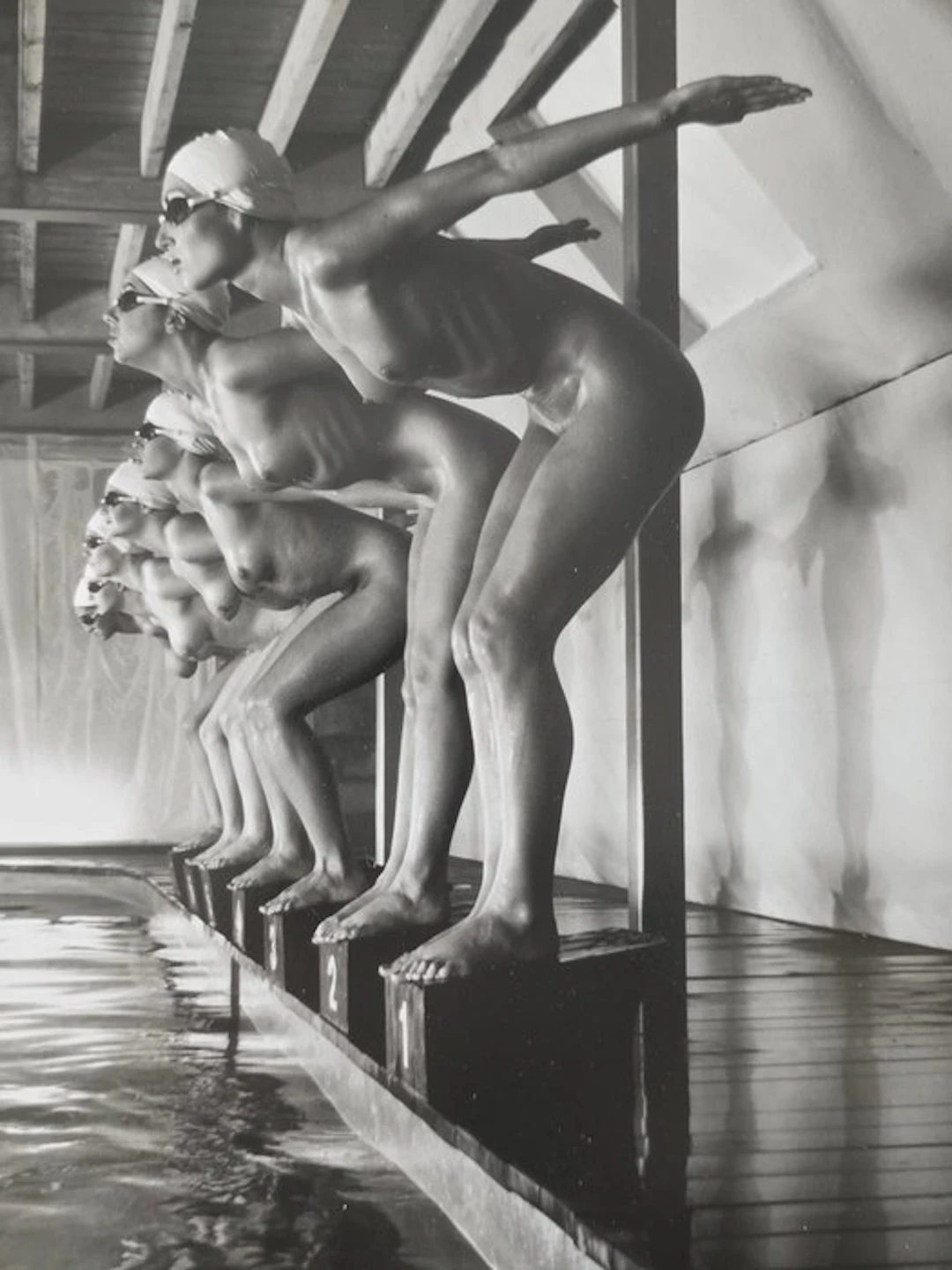 Michael Joseph (1941-) - Pool ladies ready to dive