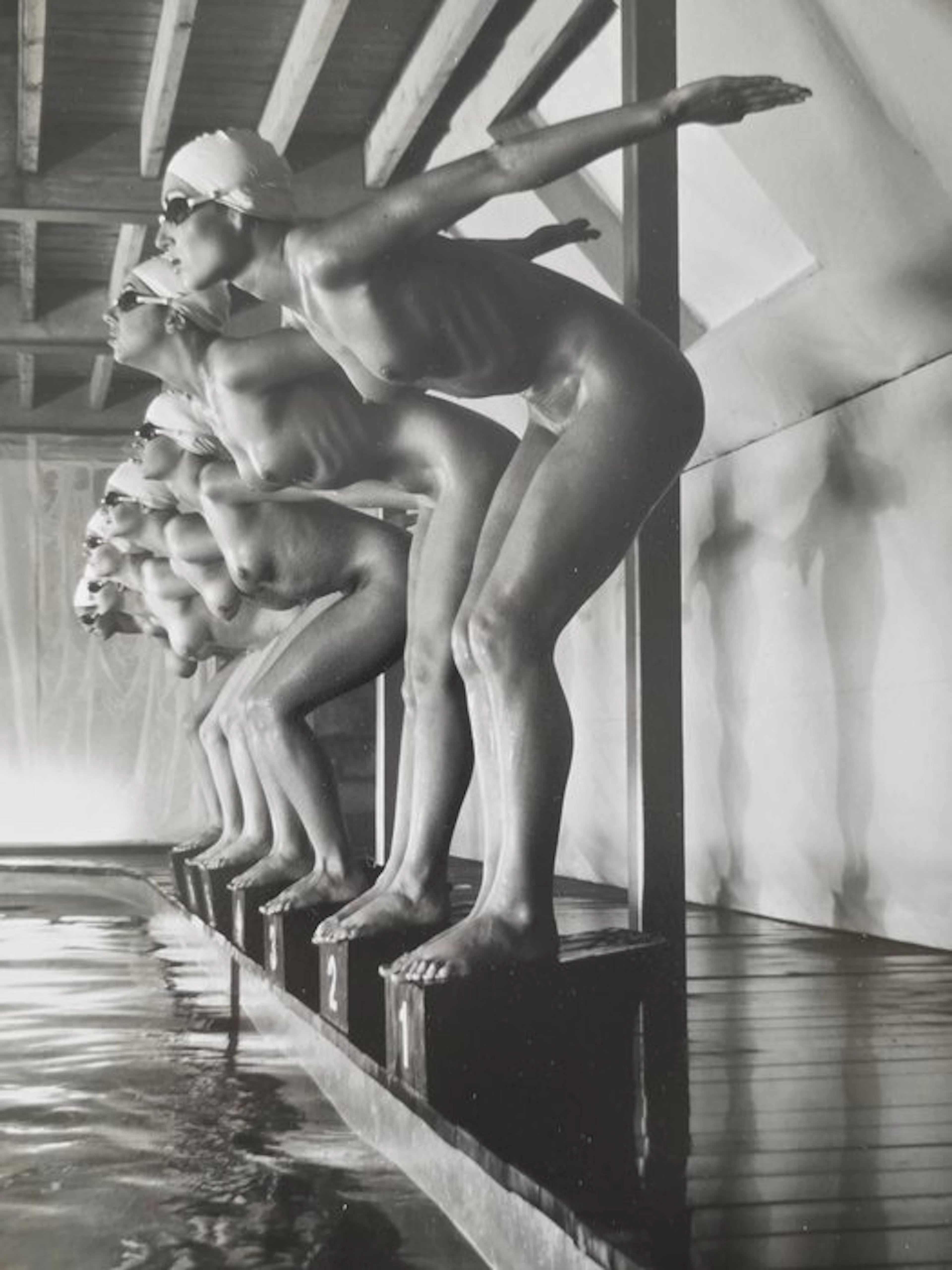 Michael Joseph (1941-) - Pool ladies ready to dive