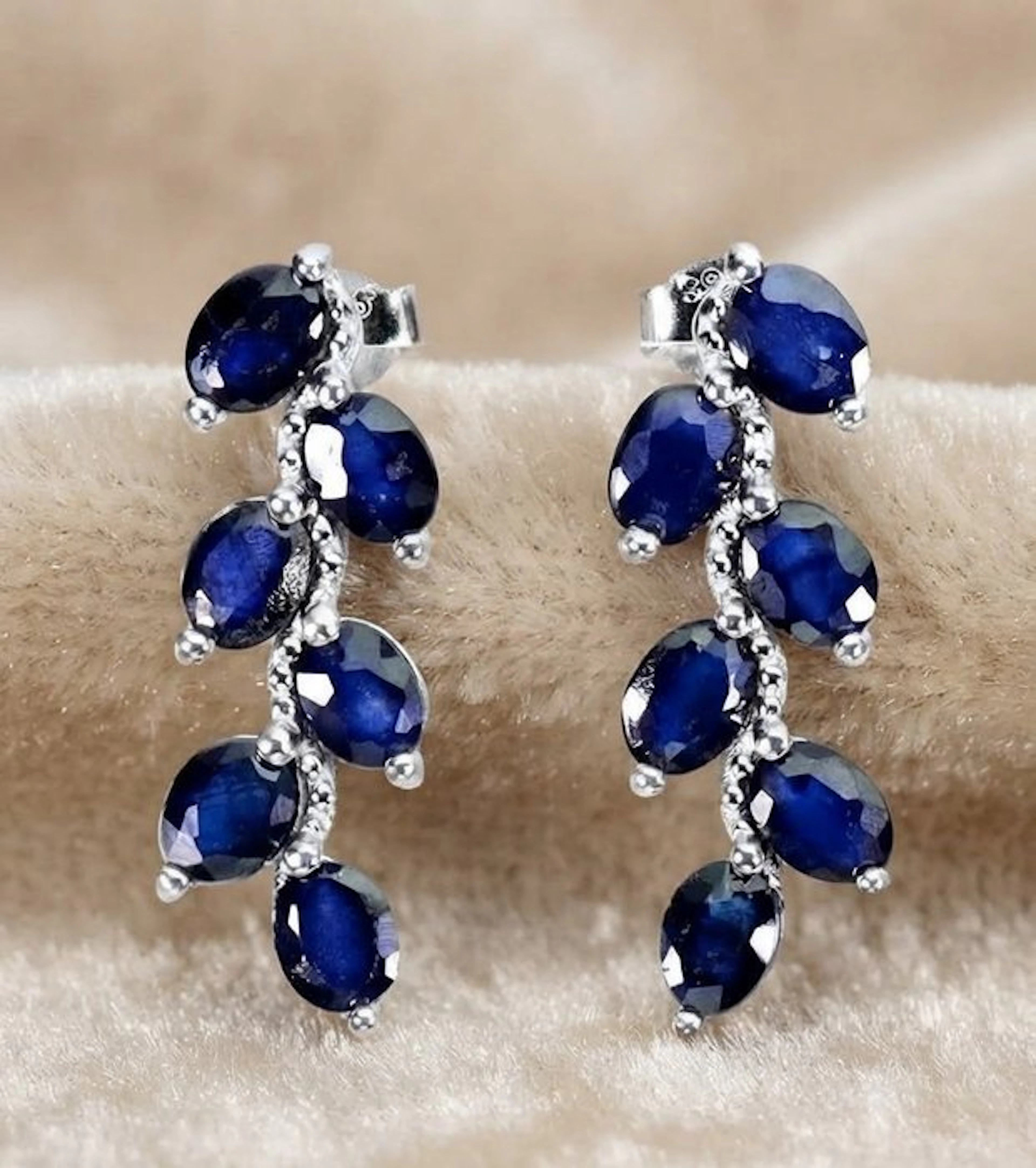 No reserve price - Earrings Silver - 1.80ct. tw. Sapphire