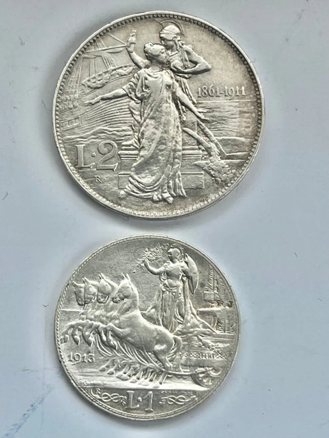 Italy. 1 Lira 1913 + 2 Lire 1911 (No reserve price)