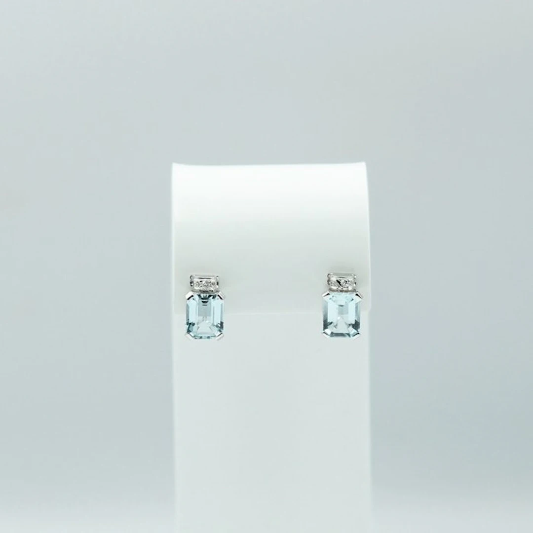 Earrings - 18 kt. White gold Aquamarine - Diamond