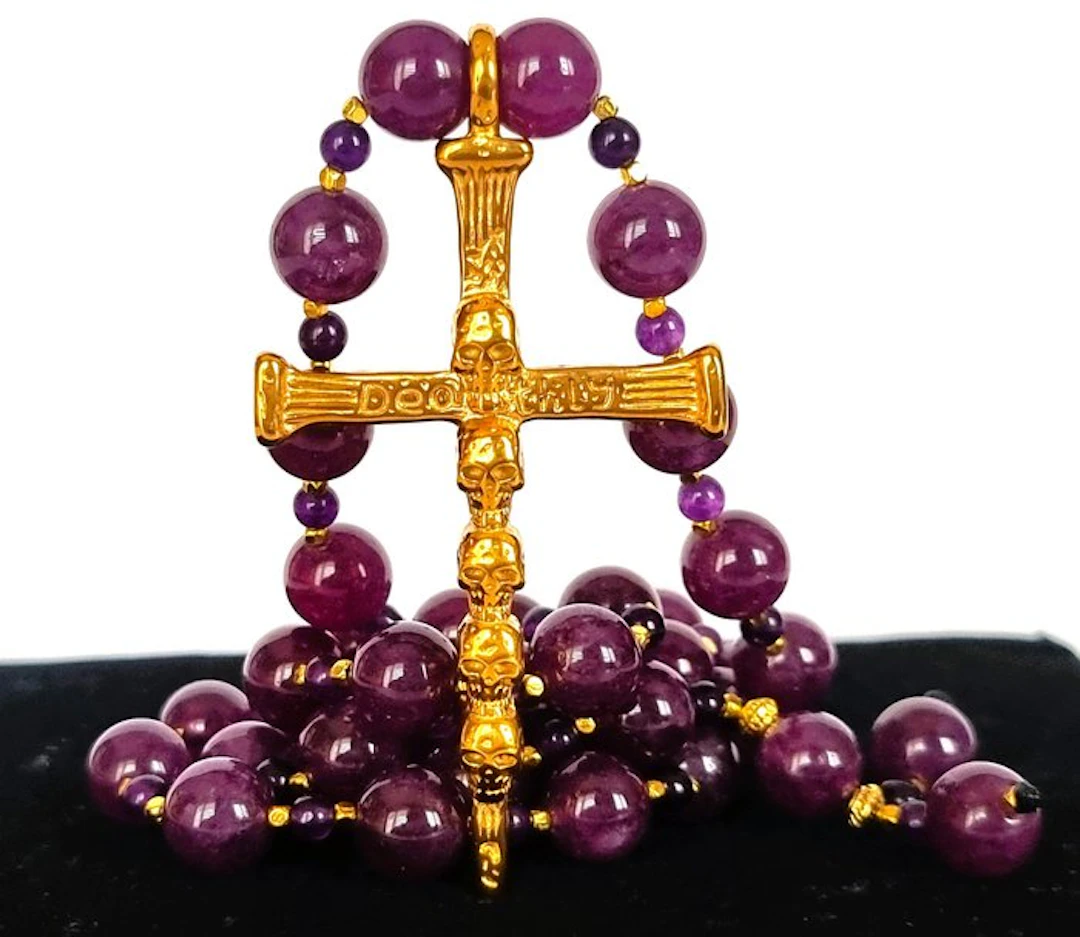 Rhodolite Garnet – Memento Mori Necklace – Cross to...