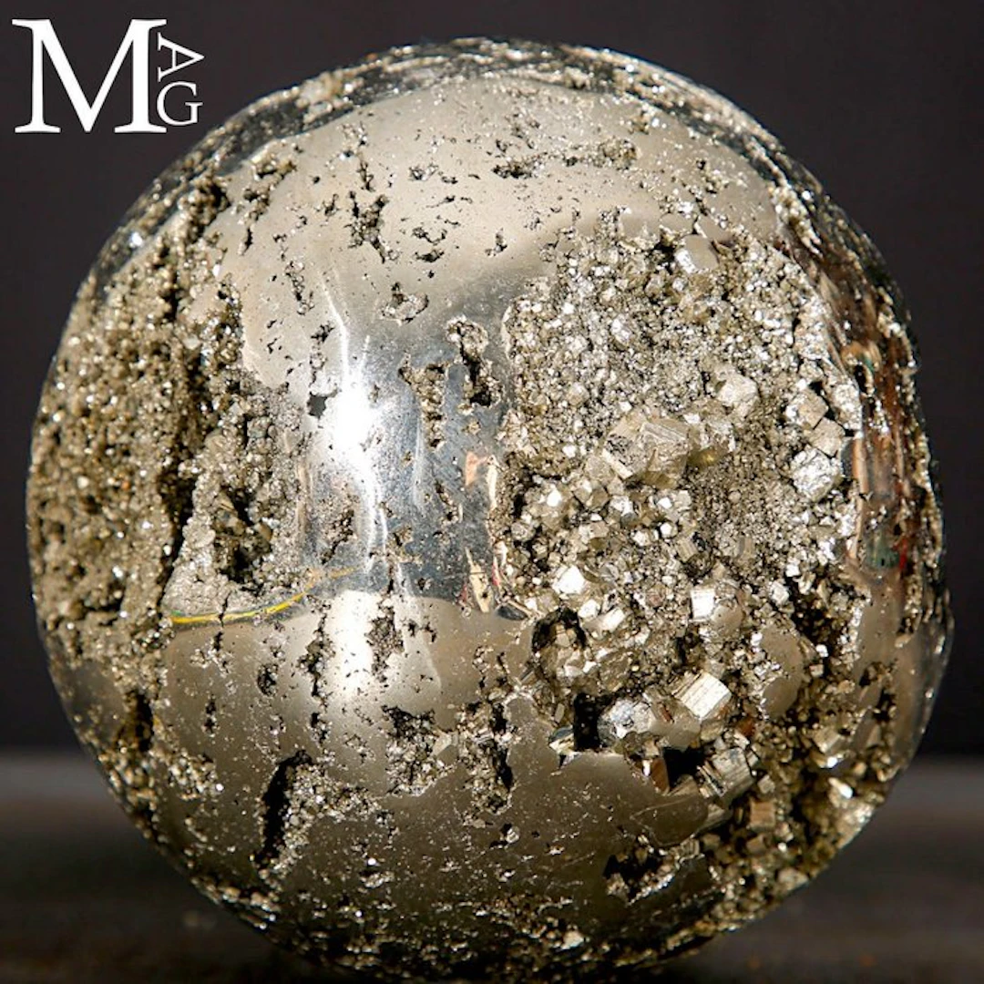 Pyrite Sphere with Mirror Polish and Glittering Crystal...