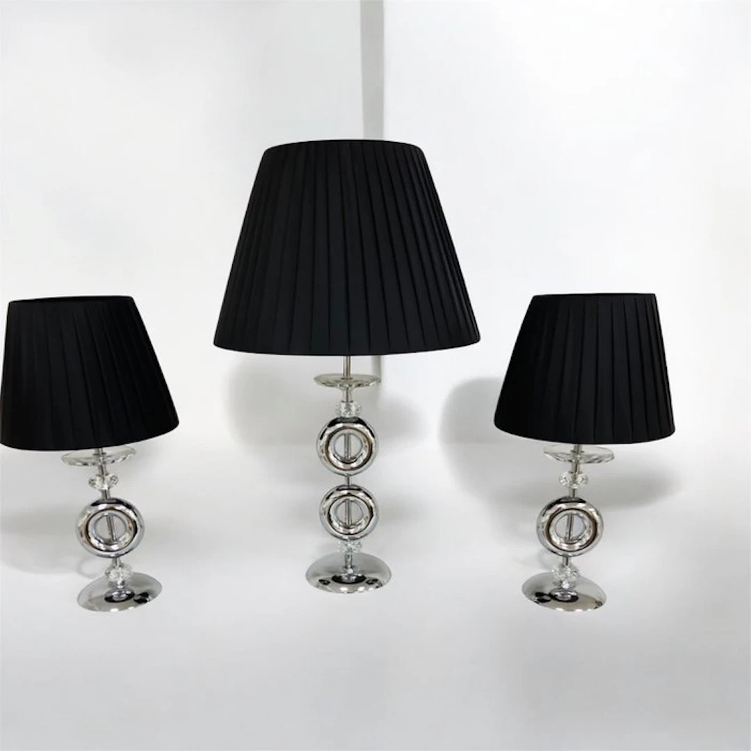 Table lamp (3) - Chrome, Glass, Textile, Metal - Lumi Trio