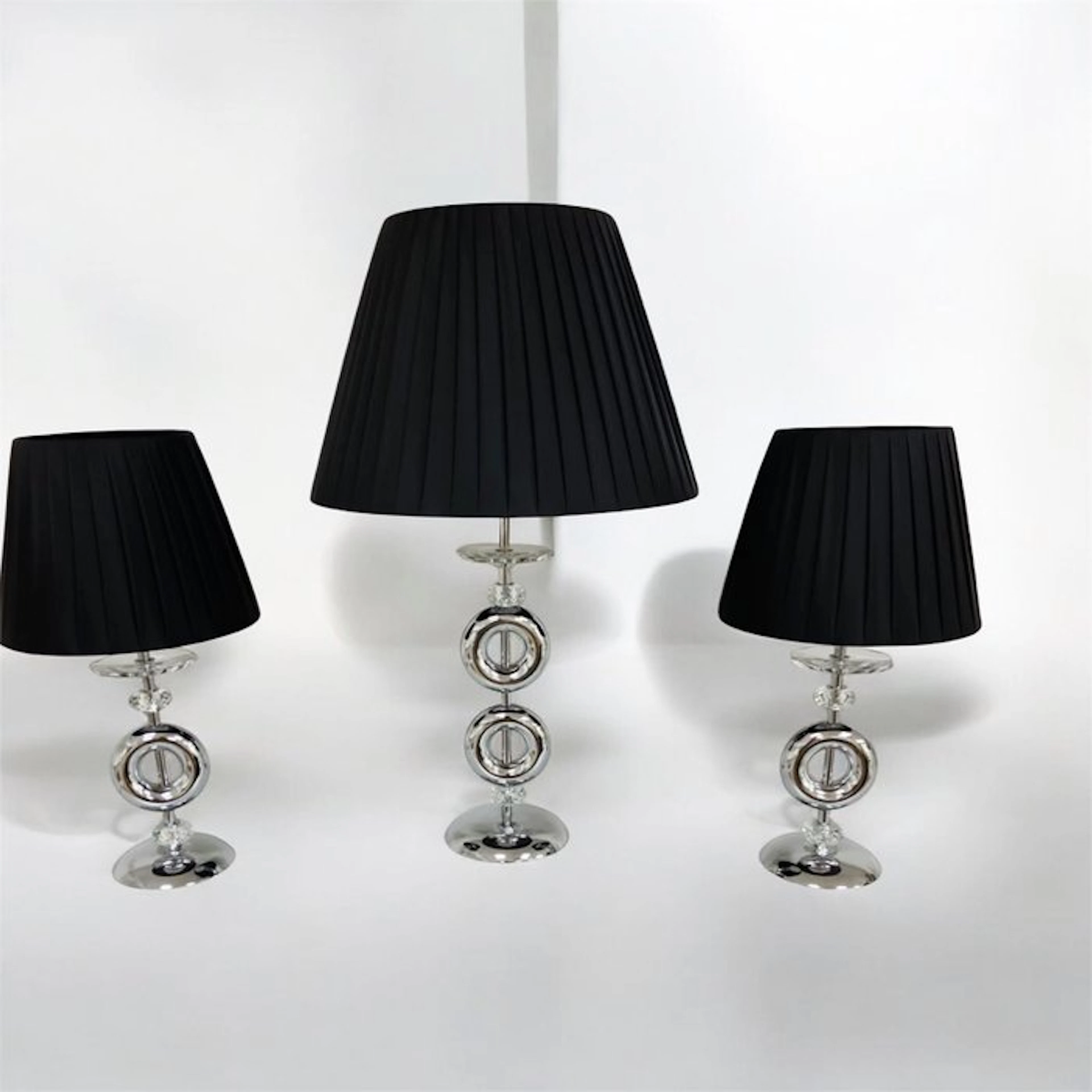 Table lamp (3) - Chrome, Glass, Textile, Metal - Lumi Trio