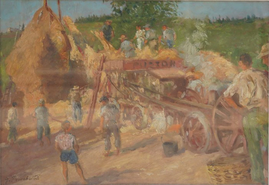 Giuseppe Fraschetti (1879-1956) - La battitura del grano