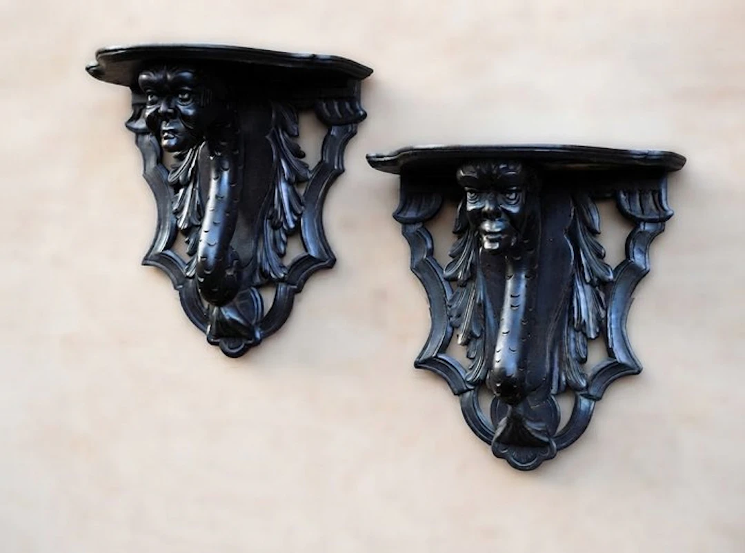 Wall shelf unit (2) - Wood - Baroque wood pair