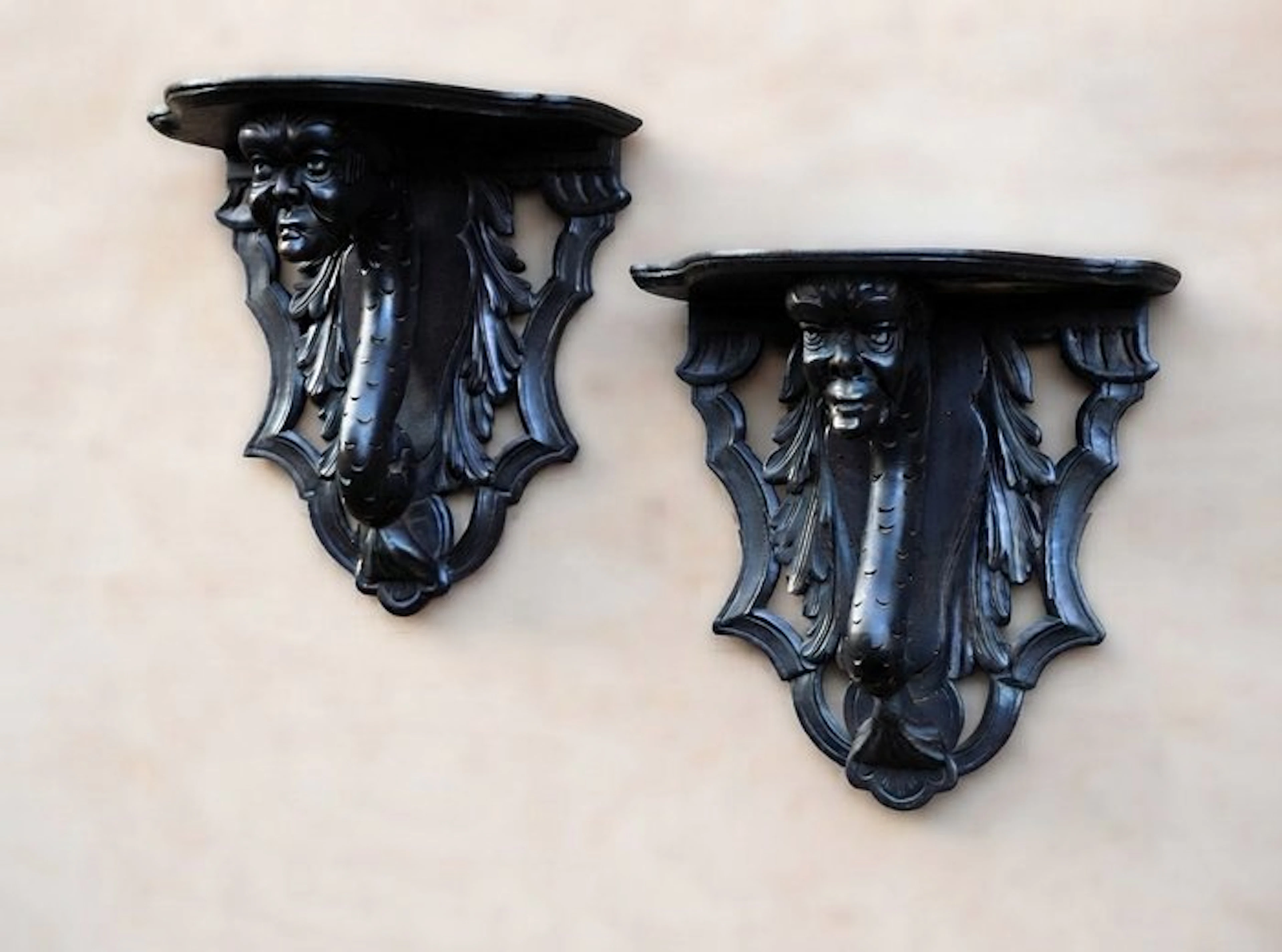 Wall shelf unit (2) - Wood - Baroque wood pair