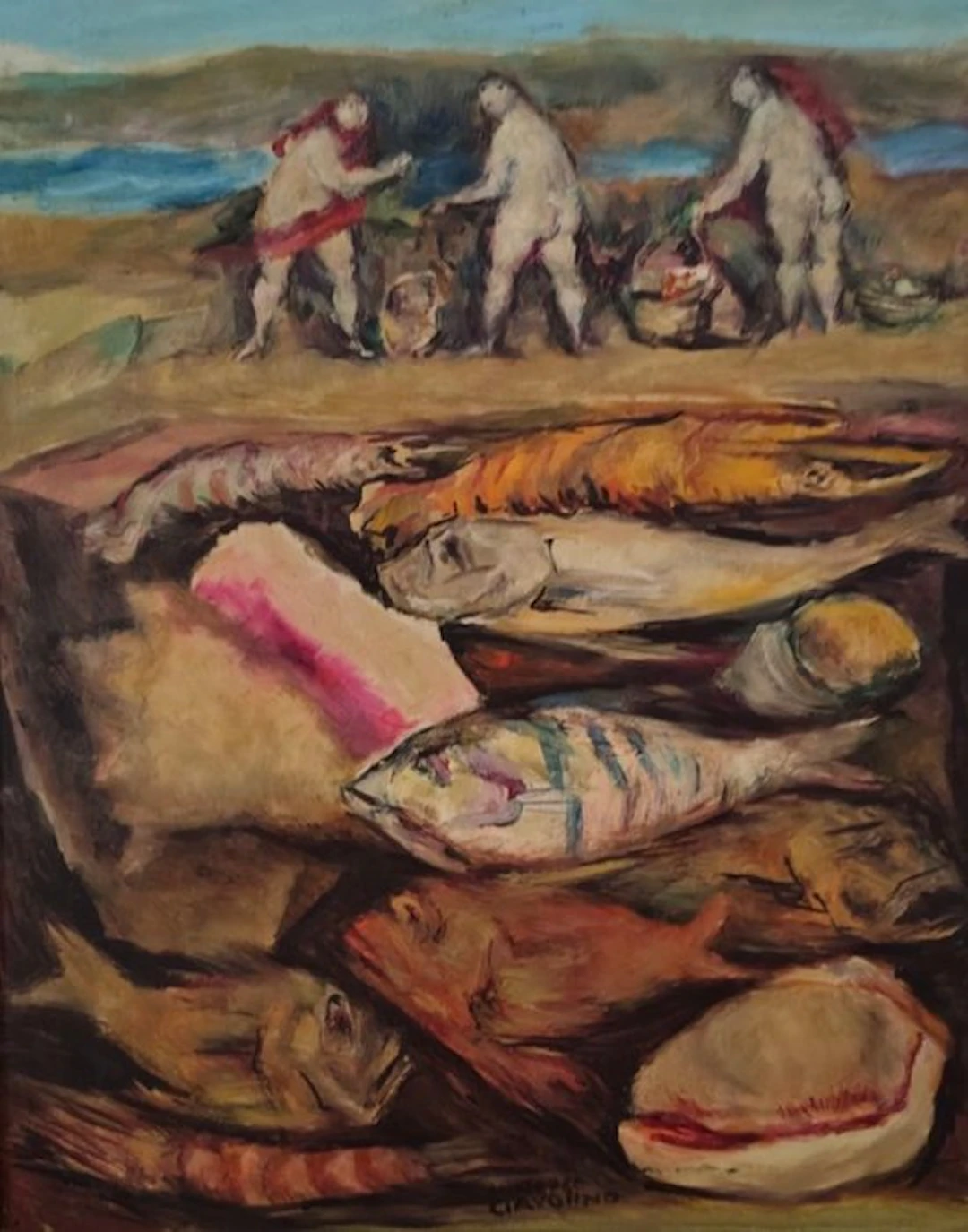 Giuseppe Ciavolino (1918-2011) - Natura morta con pesci