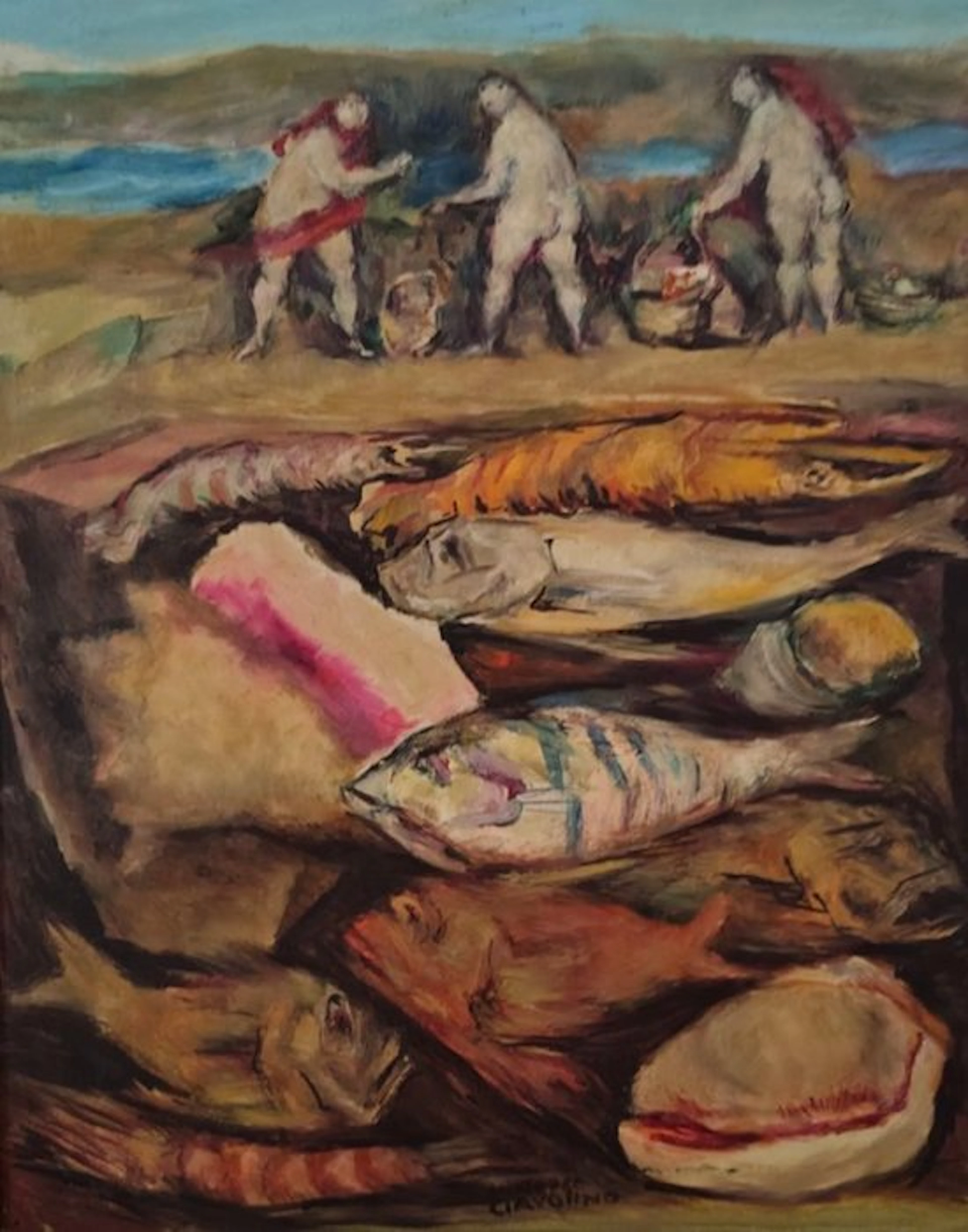 Giuseppe Ciavolino (1918-2011) - Natura morta con pesci