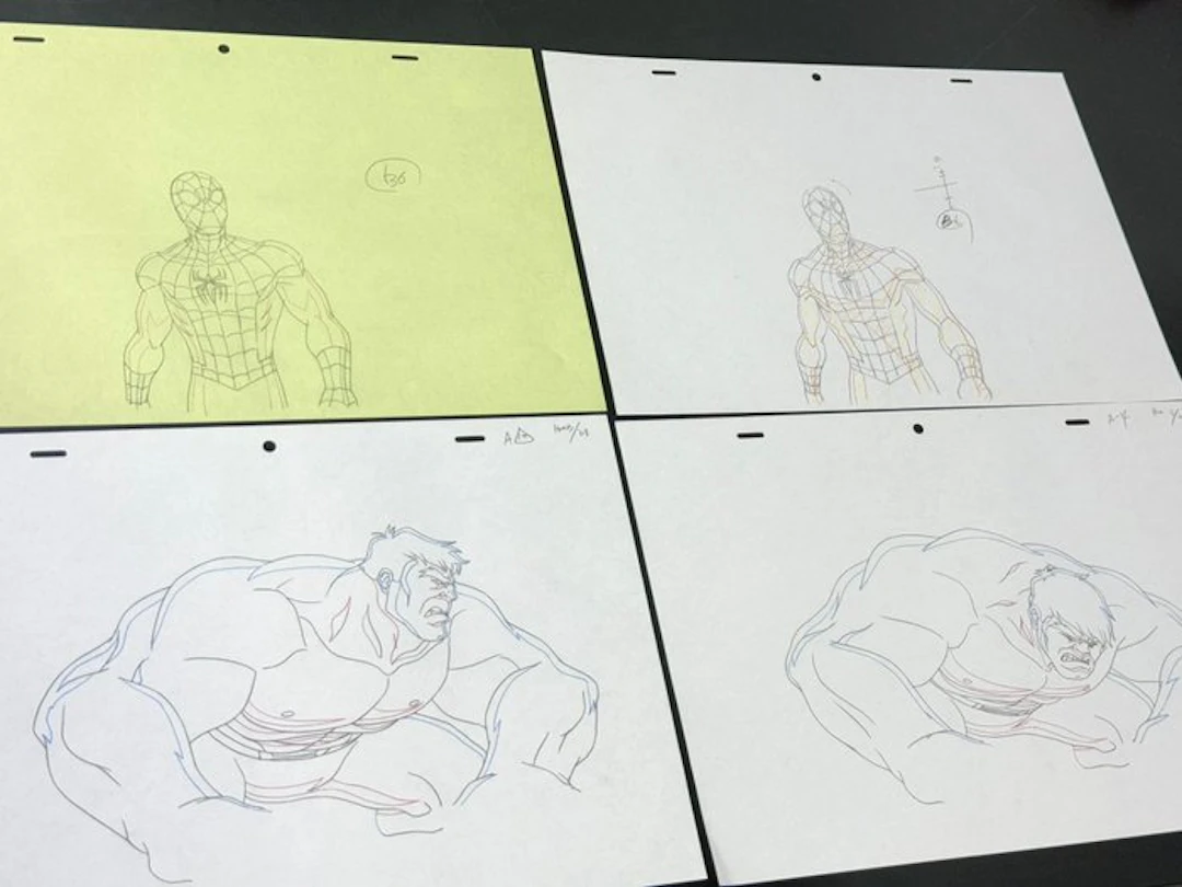 Marvel - 4 x Original animation drawings of Spiderman and...