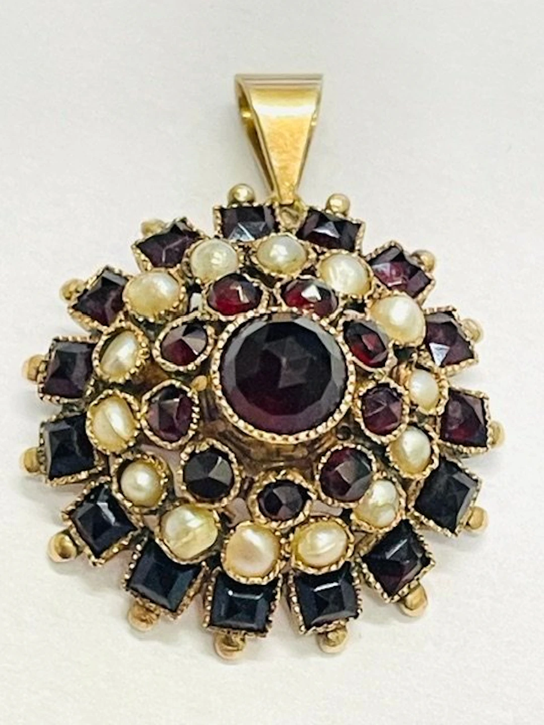 Pendant - 14 kt. Rose gold Garnet - Pearl