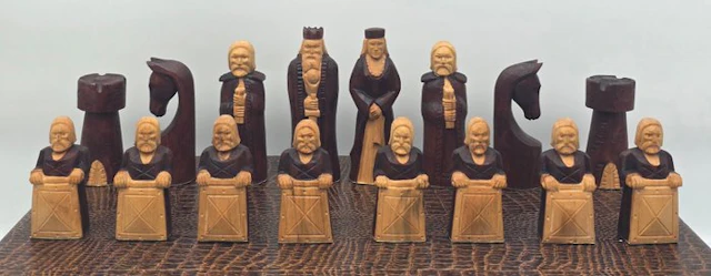 Hand carved wood swiss chess set