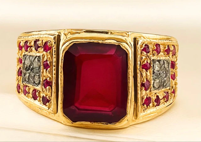 No reserve price - Ring - 9 kt. Yellow gold, Silver Ruby - Diamond