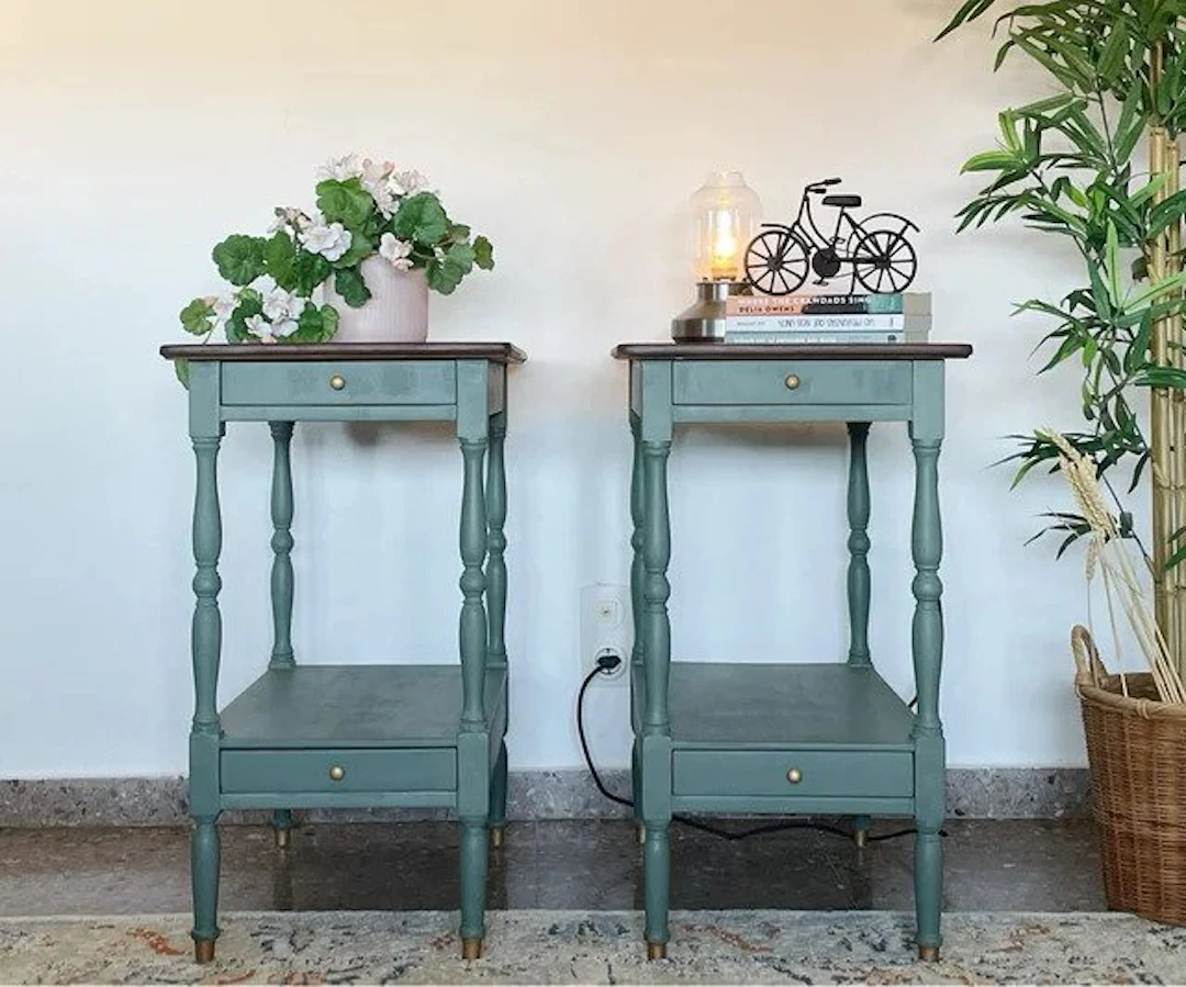 Nightstand (2) - Oak - Pair of restored antique bedside tables