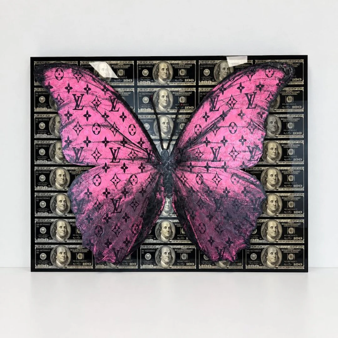 Mike Blackarts - Hot Pink Butterfly Money Wall Art