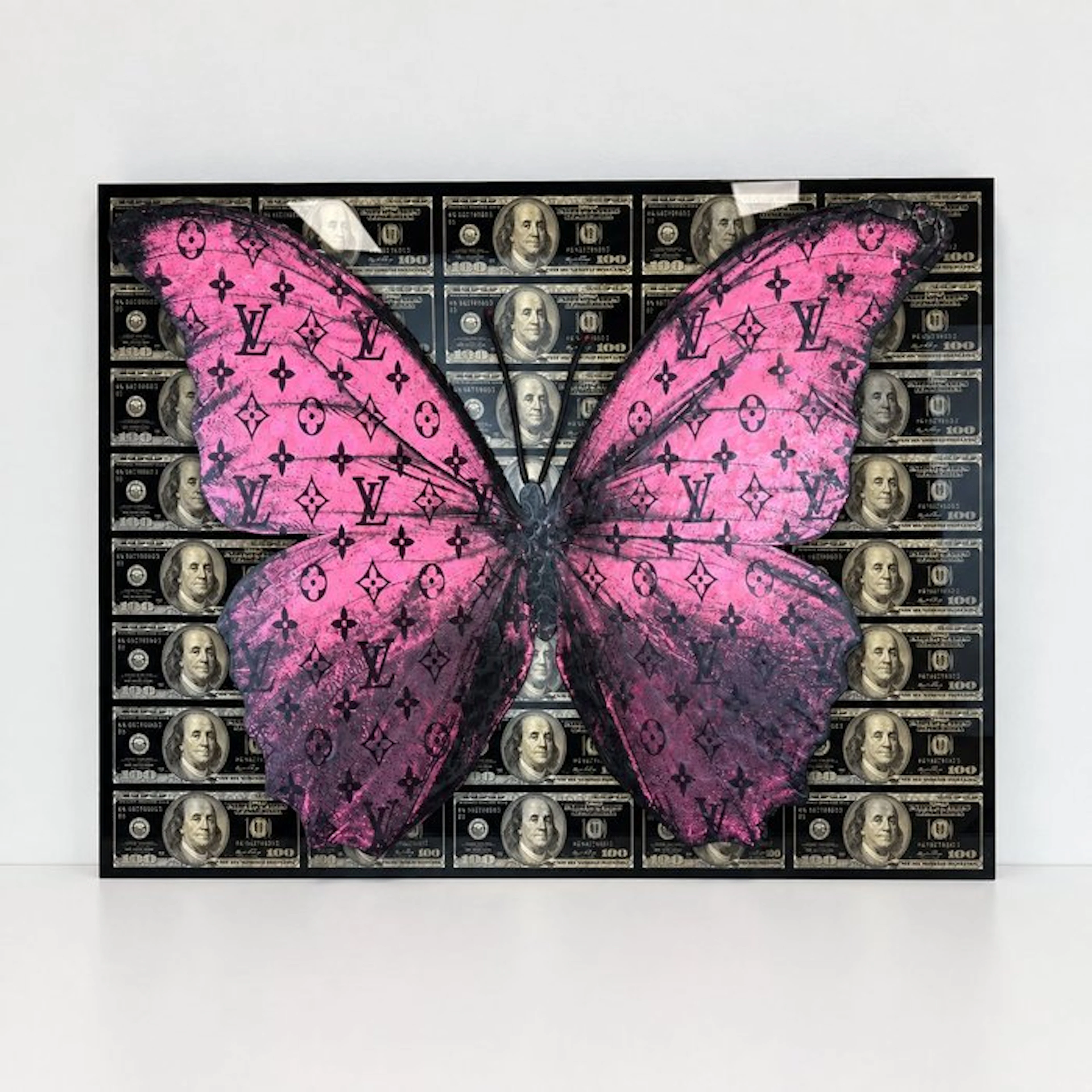 Mike Blackarts - Hot Pink Butterfly Money Wall Art