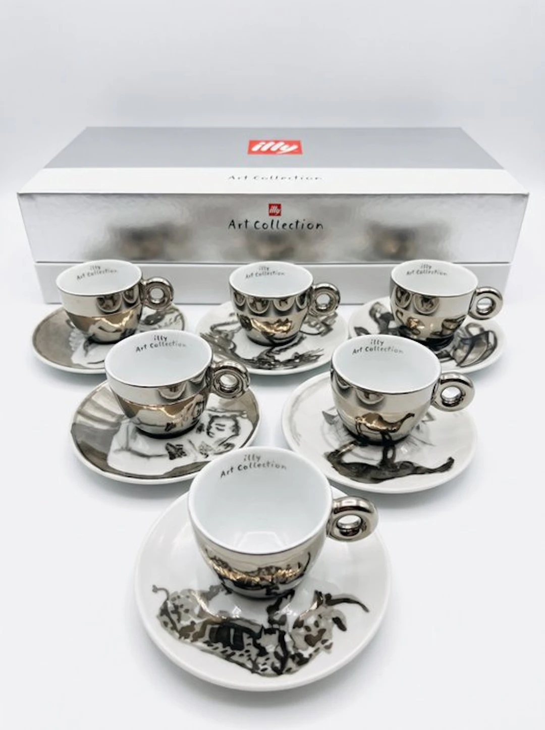 Illy - William Kentridge - Coffee set (6) - Porcelain, Glaze, Chrome plated