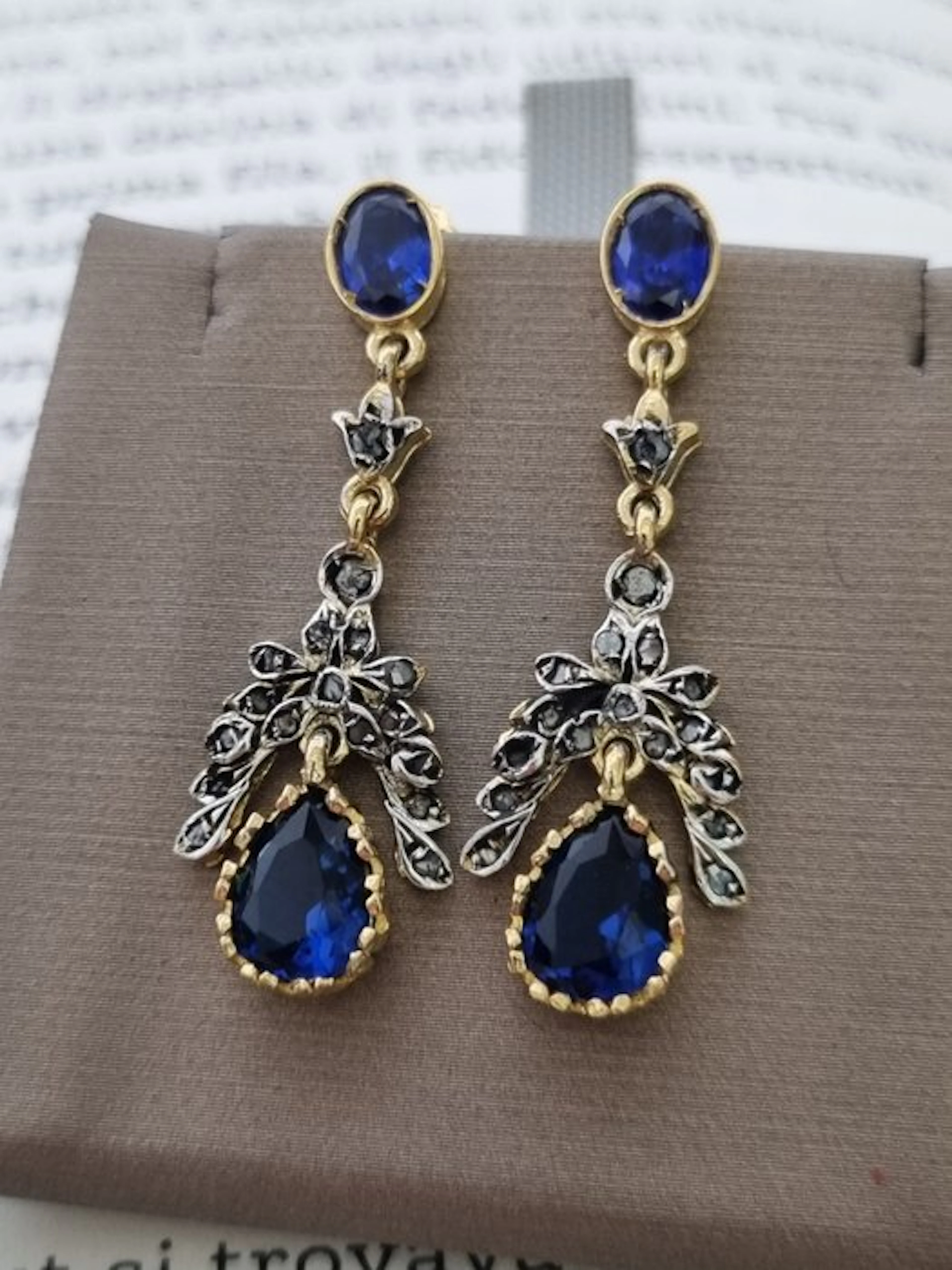 No reserve price - Earrings - 9 kt. Silver, Yellow gold Sapphire - Diamond