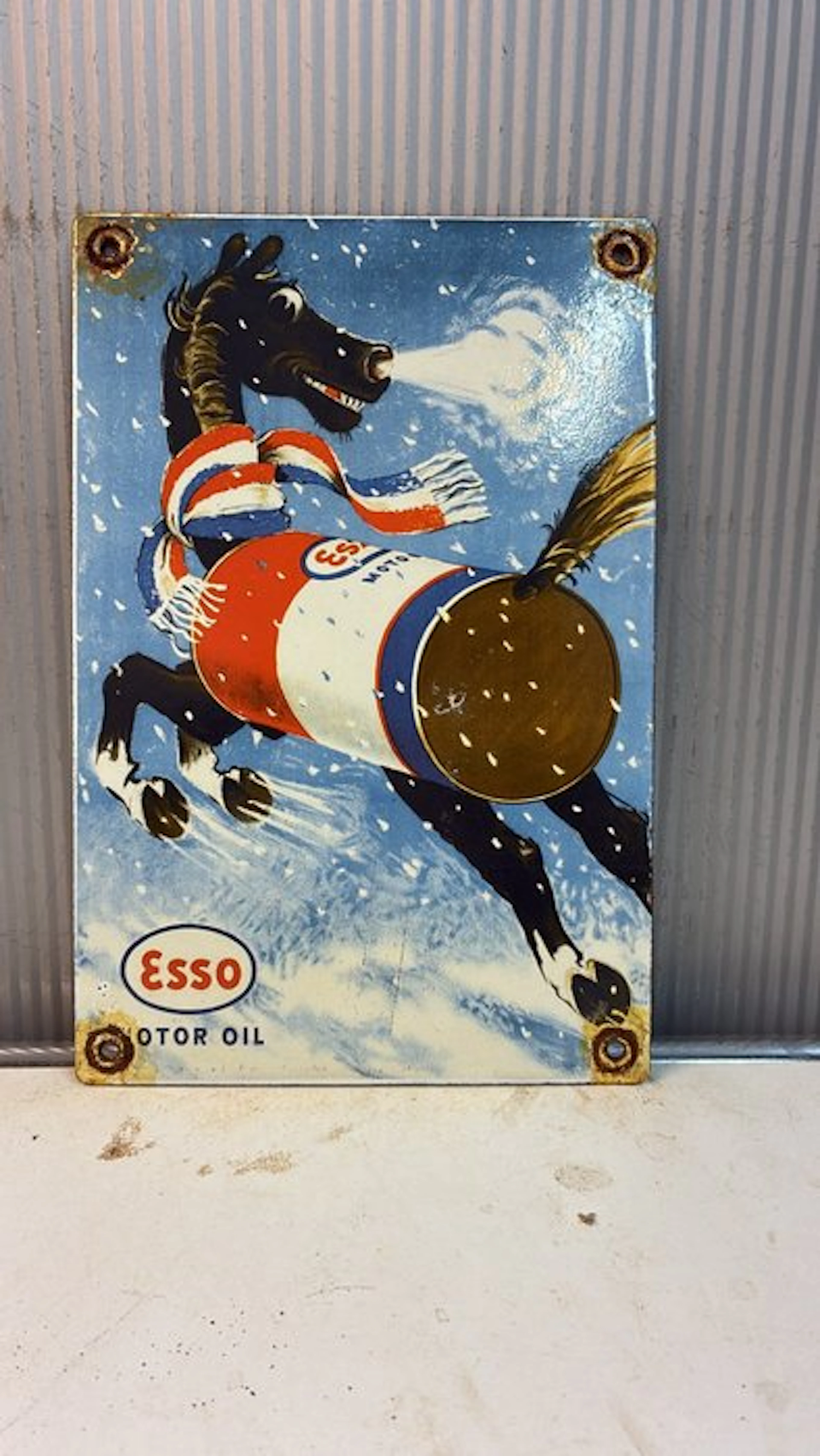 Esso Motor Oil – Enamel Advertising Sign – Horse with Oil...
