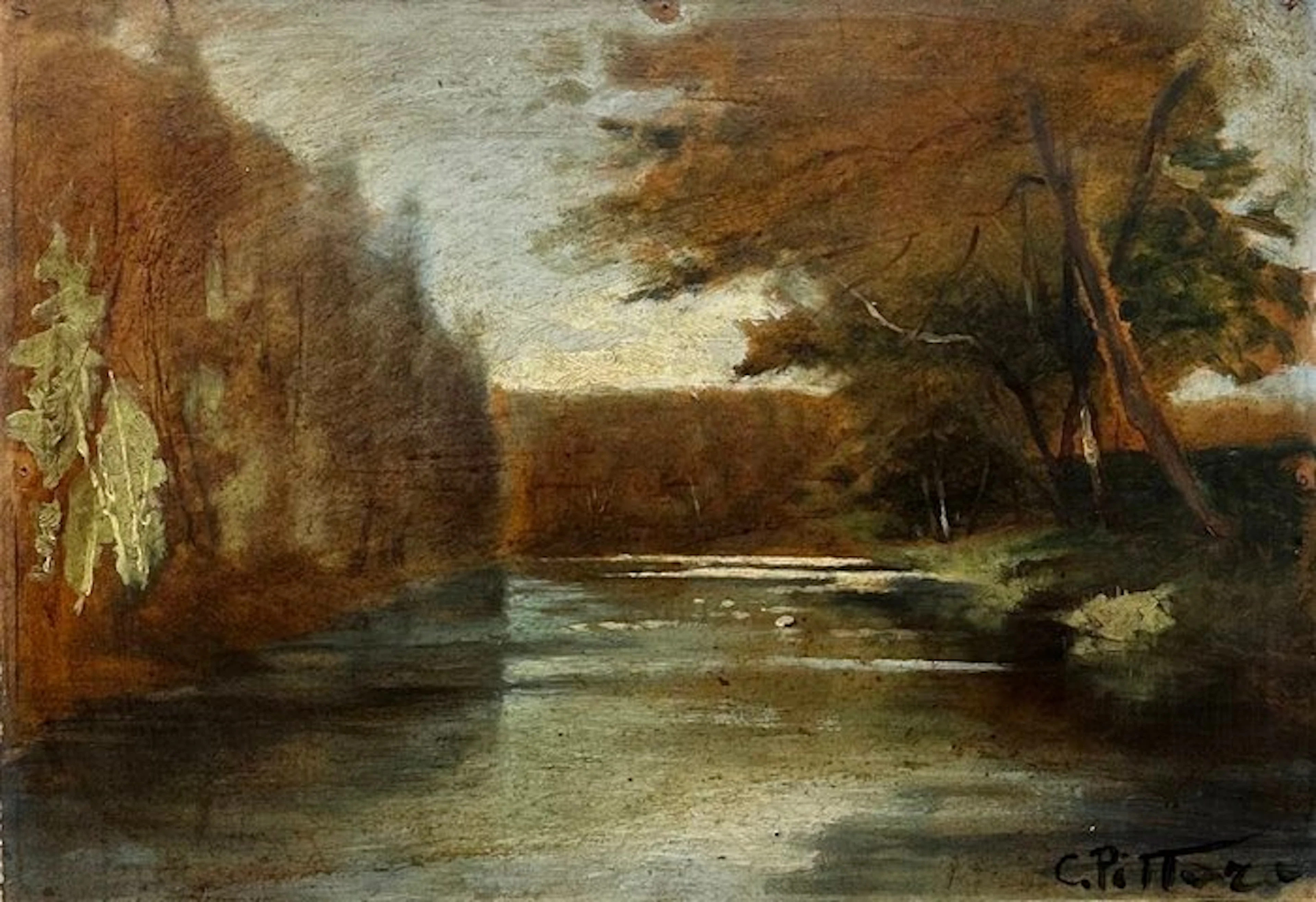 Carlo Pittara (1836-1890) - Paesaggio Fluviale