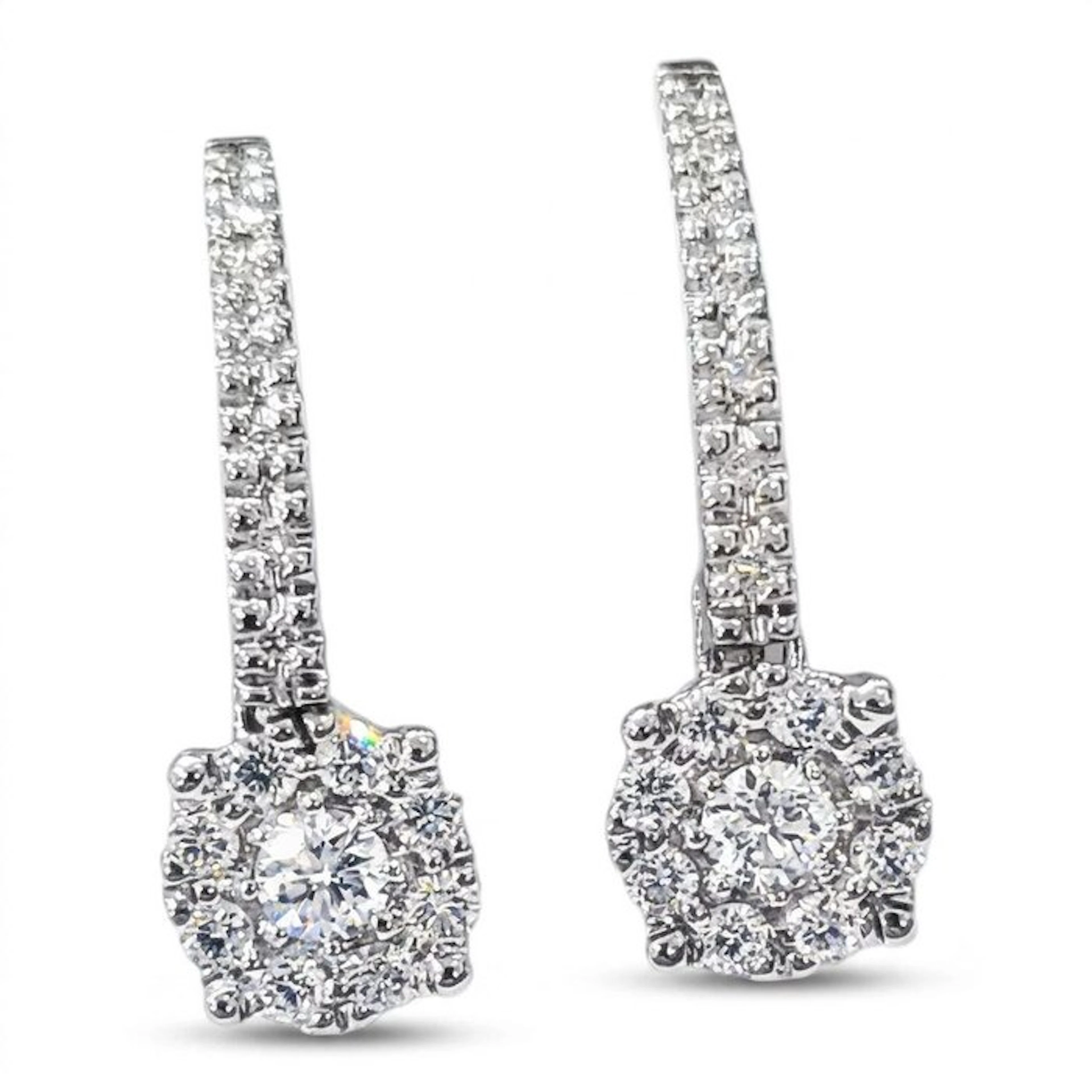 Earrings - 18 kt. White gold - 0.90ct. tw. Diamond (Natural) - Made in Italy
