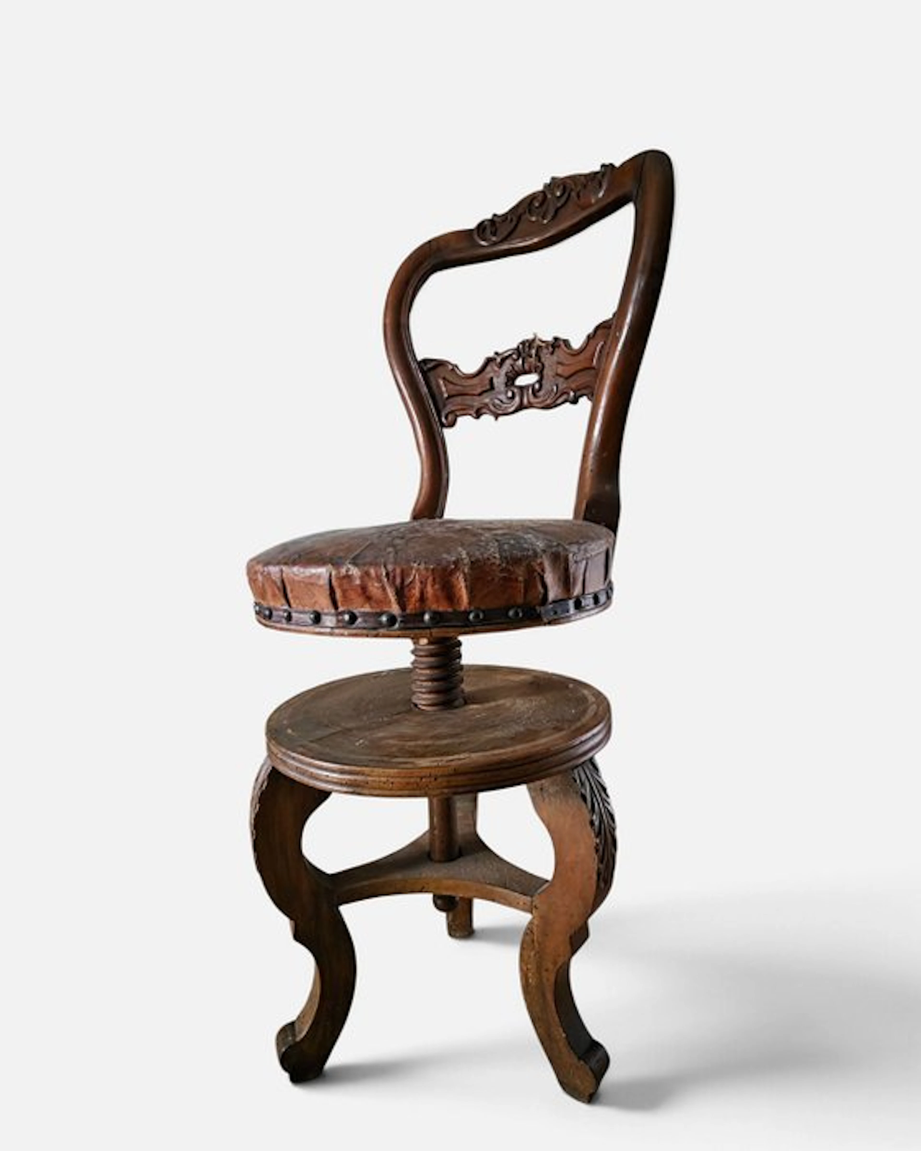 Stool - Wood, Leather - Piano bench