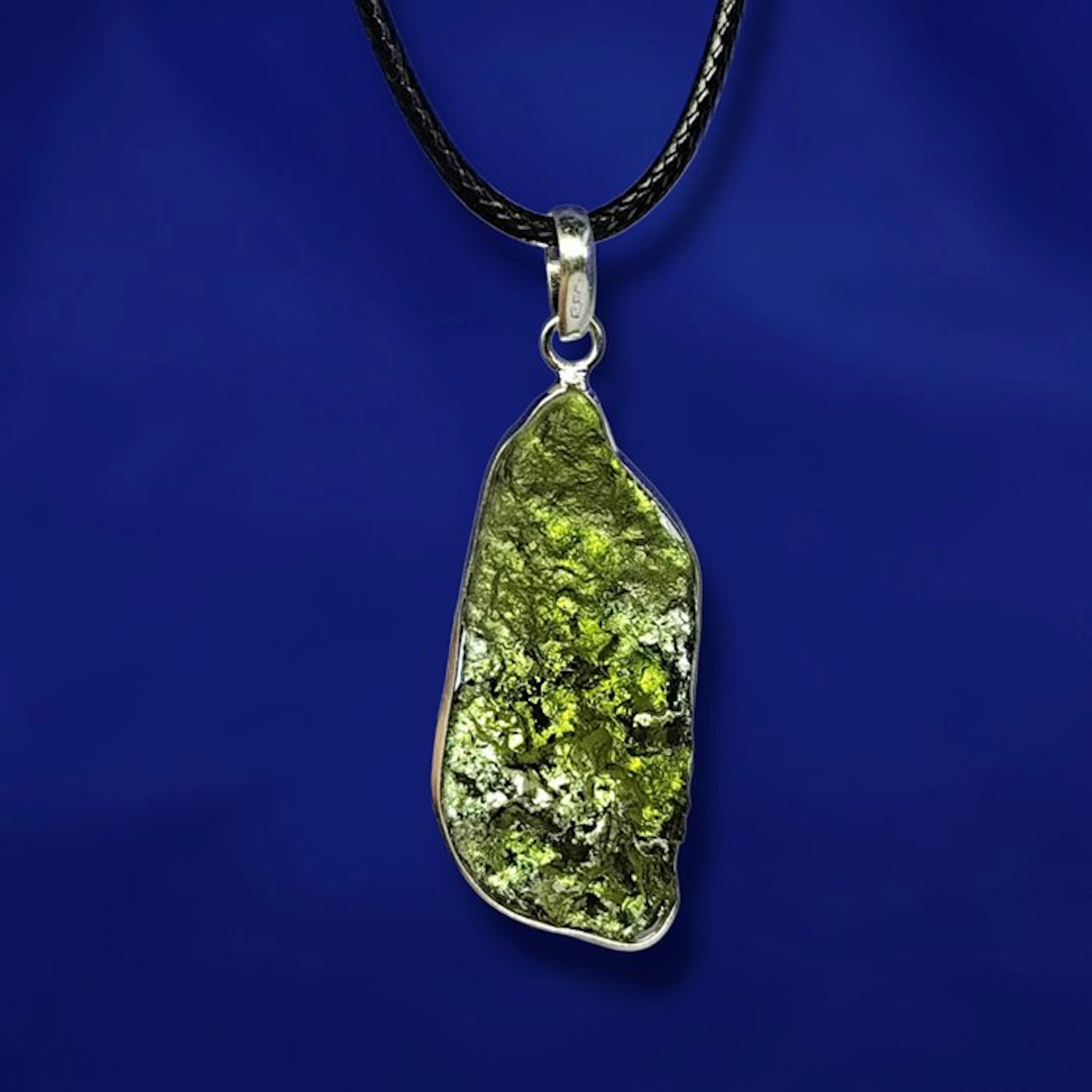 MOLDAVITE SILVER PENDANT -METEORITE impact- (Czech Republic) 14.5 million years