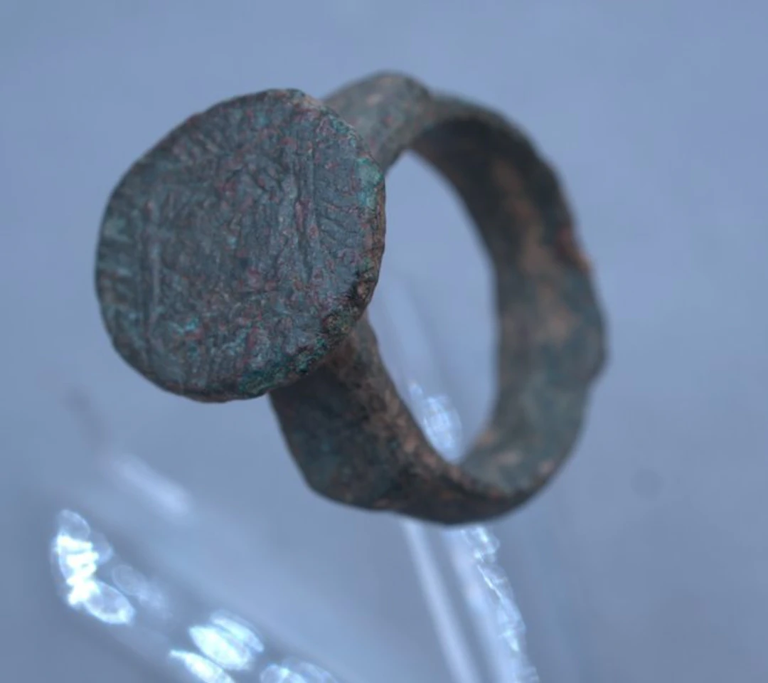 Ancient Roman Bronze Ring with Abstract geometric motif...