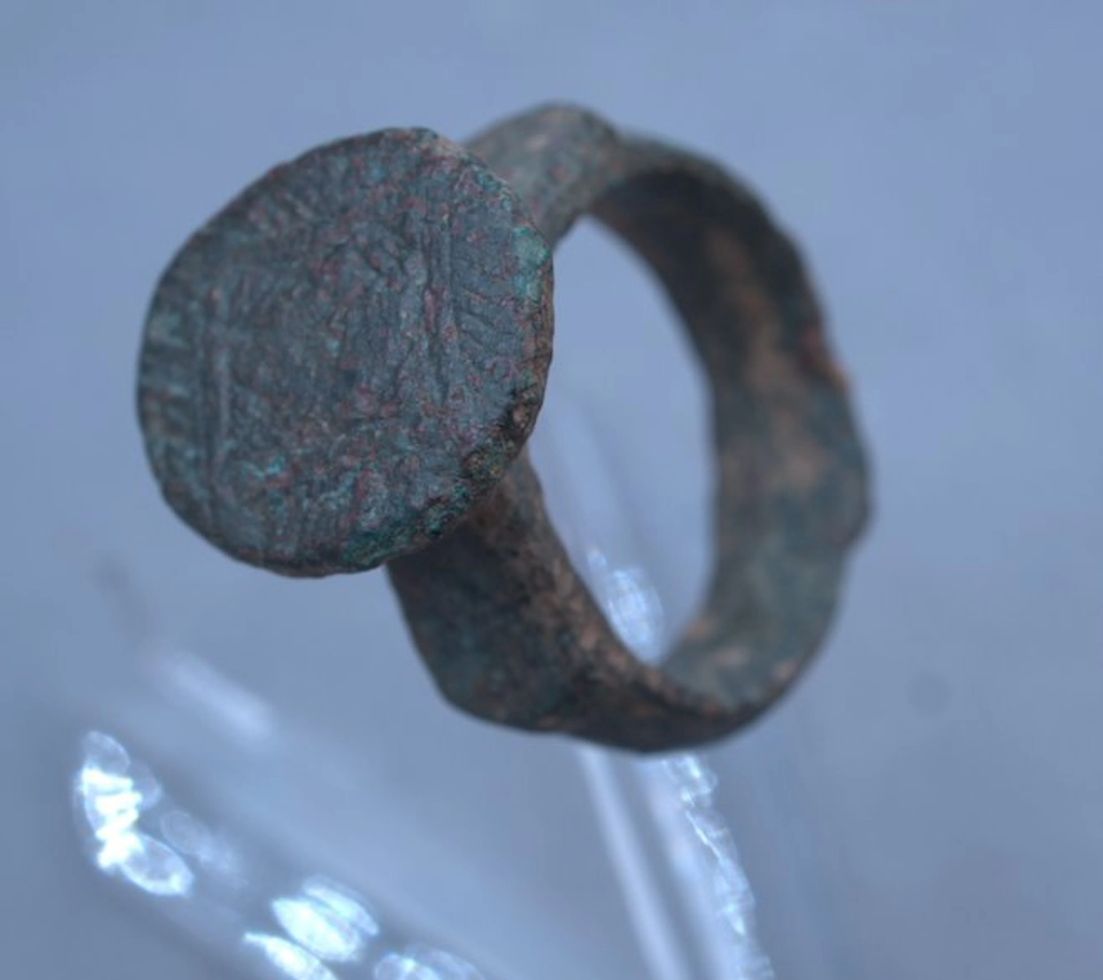 Ancient Roman Bronze Ring with Abstract geometric motif...