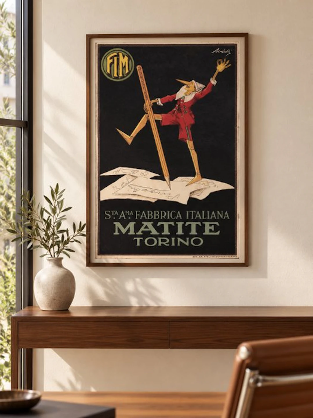 Ortelli - Manifesto pubblicitario FIM Matite Torino Pinocchio - 1970s