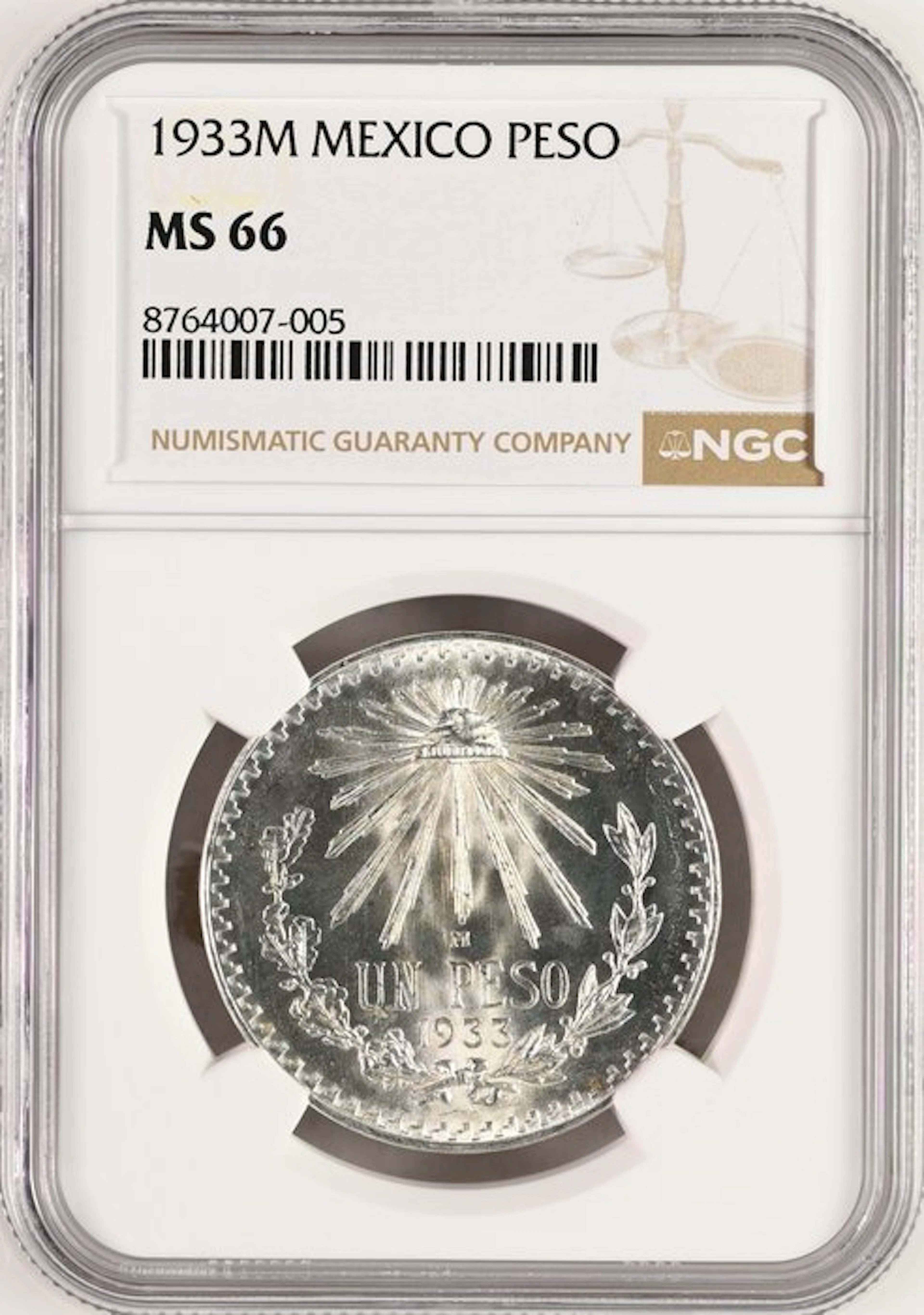 Mexico. 1 Peso 1933 Mexico City NGC MS66 (No reserve price)