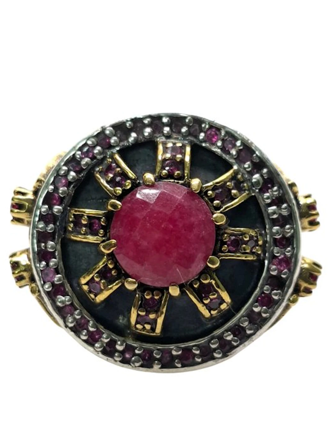 No reserve price - Ring Silver Ruby - Ruby - 18kt Yellow Gold Plated