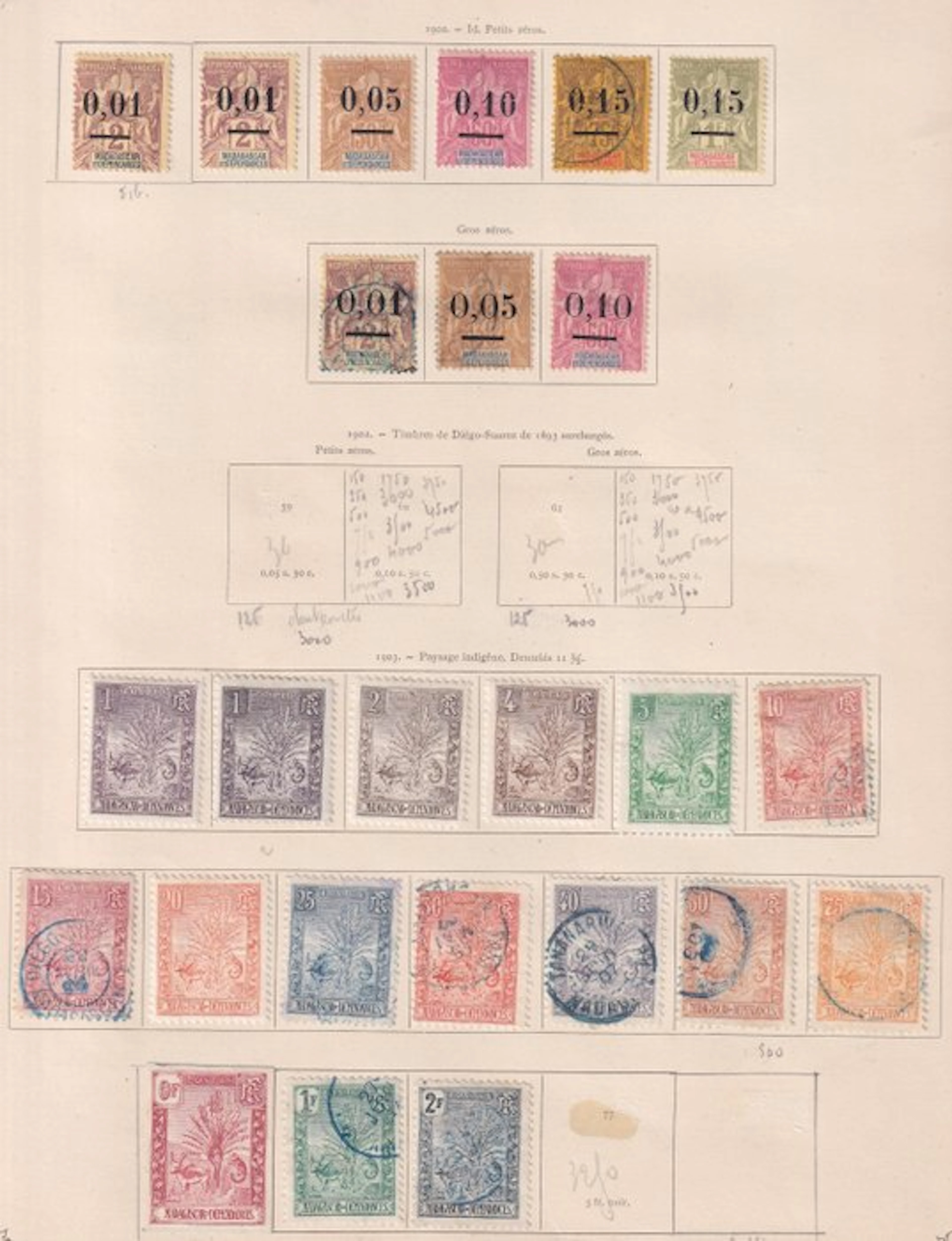Madagascar 1902/1903 - collection de timbres - Yvert n°51 à 76