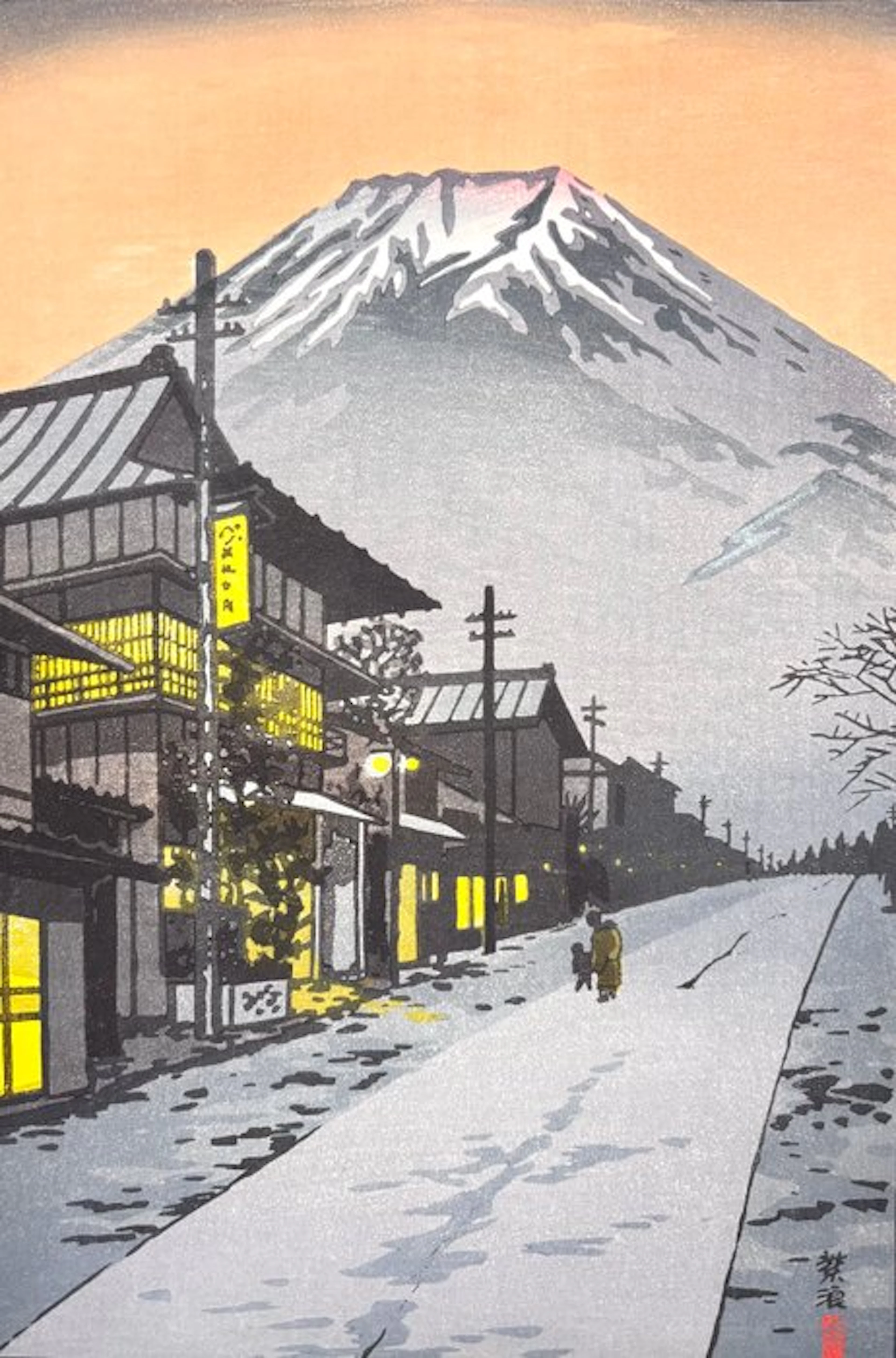 Mt. Fuji from Yoshida 富士吉田 - yellow/gold sky - NO...