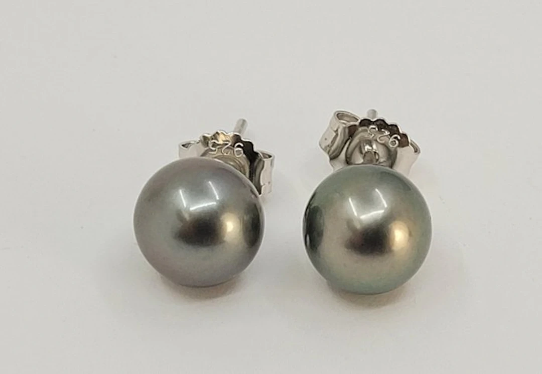 No reserve price - Earrings Silver - 8.5x9mm Tahitian Pearls