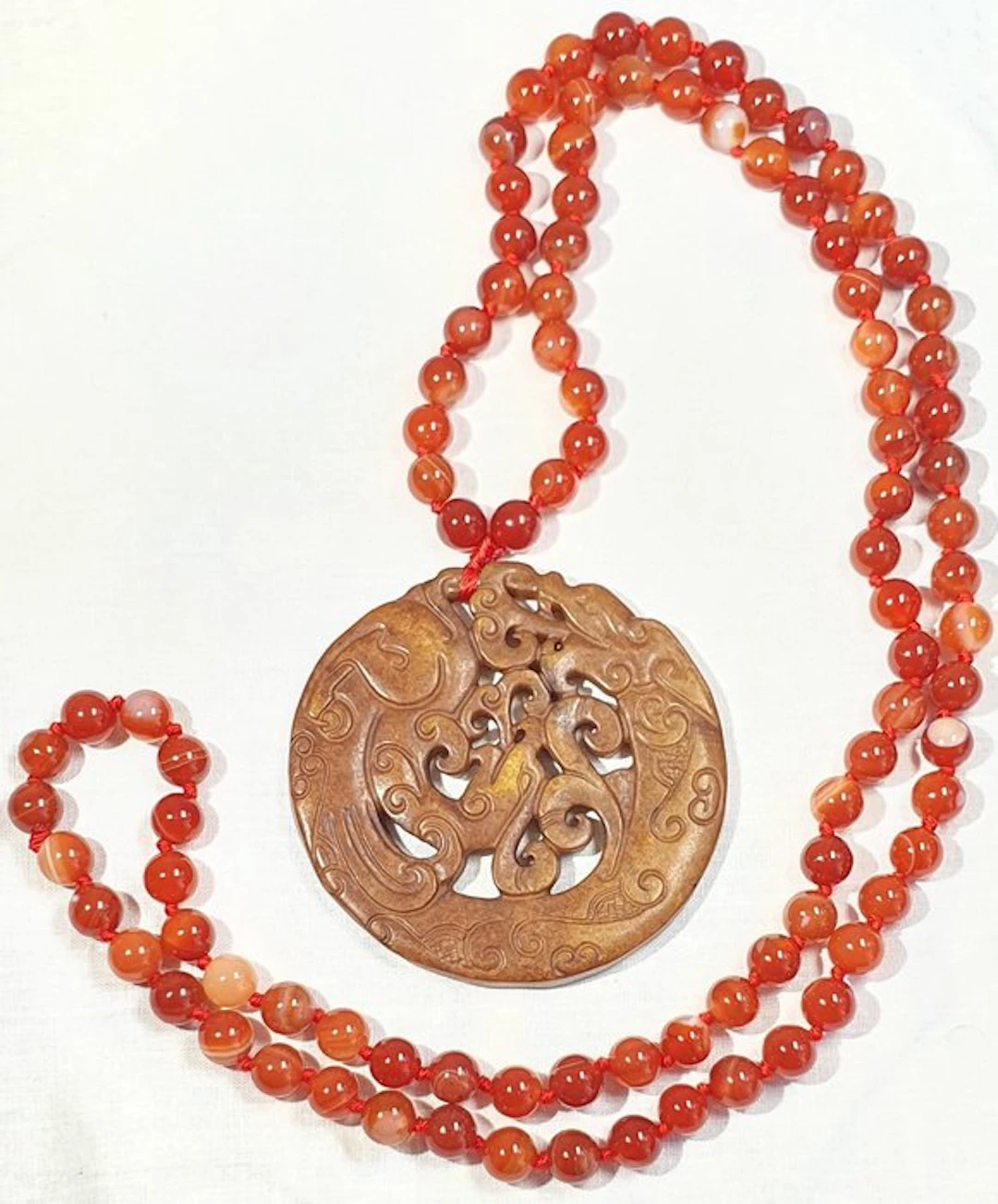 Natural carnelian and protective amulet - Dragon and...