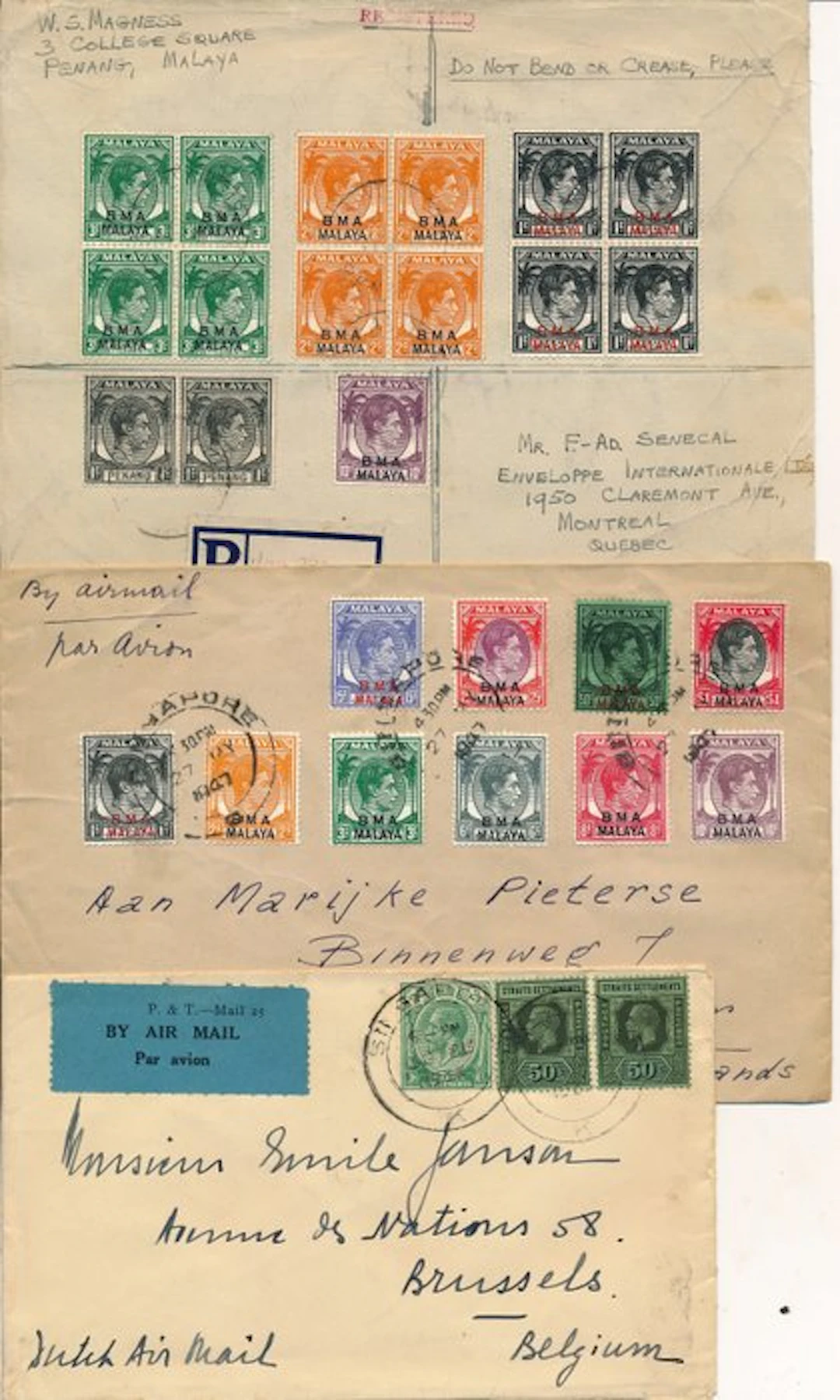 Malaysia 1933/1949 - Three letters from Malaya / Straits...