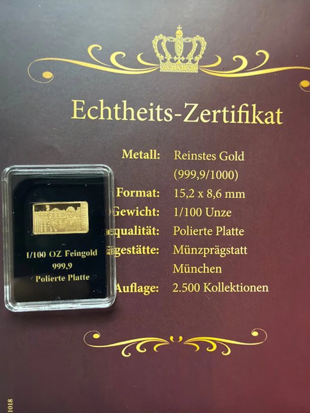 World. Kaiserreich Frankreich, 1/100 Oz (.999) mit CoA (No reserve price)